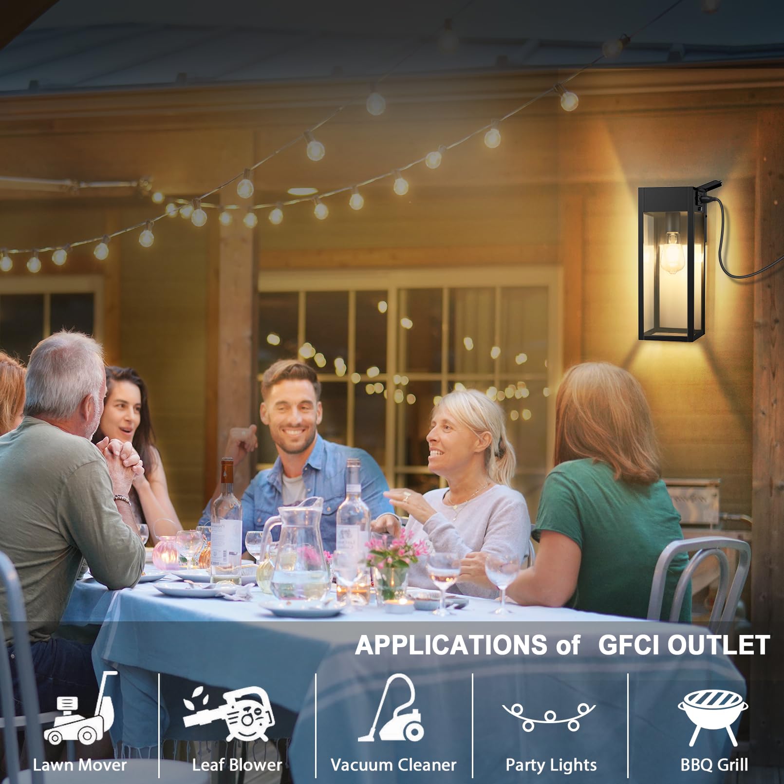 Oykyohei Large Porch Light With Gfci Outlet, 15 Inch Outdoor Light With Outlet Built-In, Waterproof Exterior Light Fixtures Wall