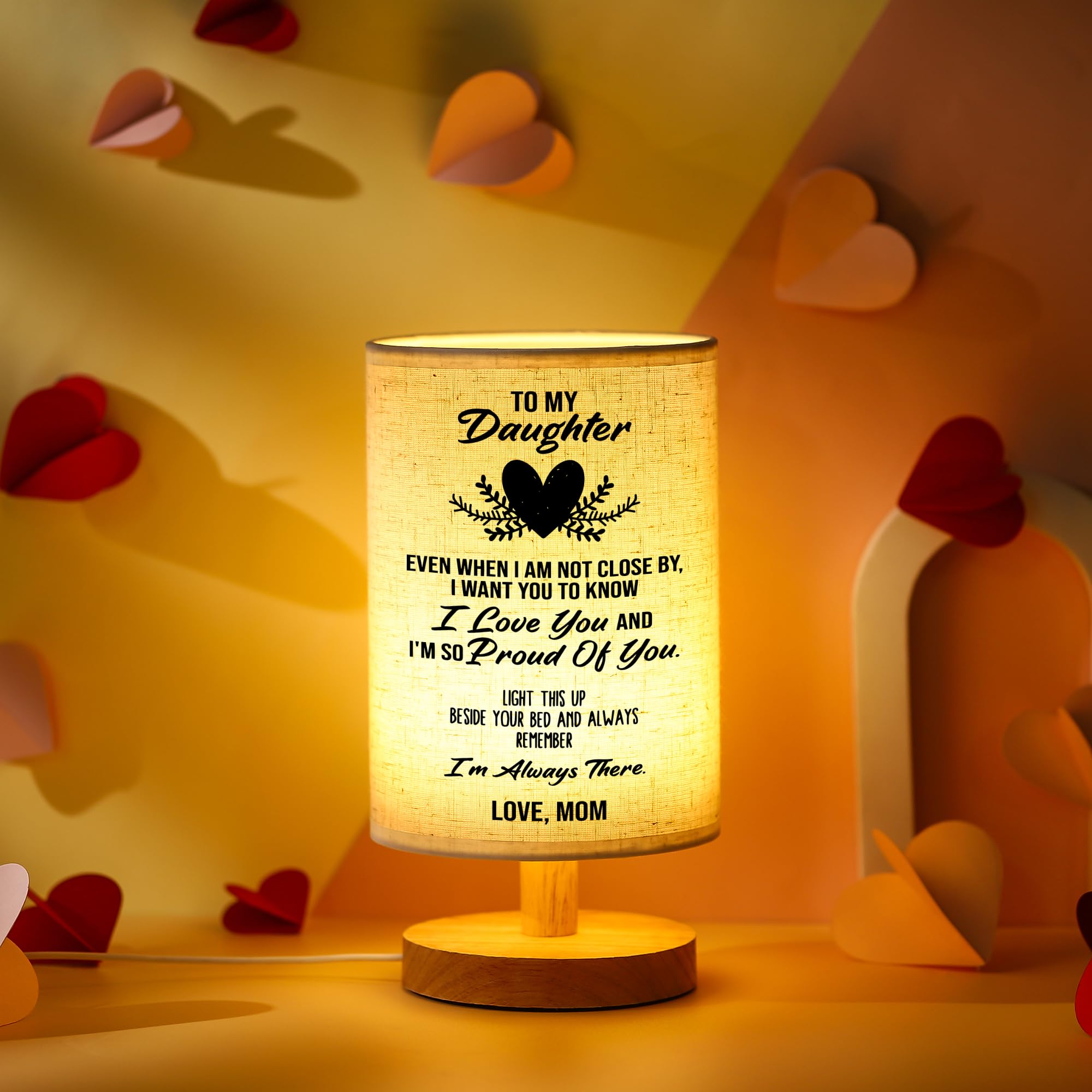WSYEAR Table Lamp for Daughter - Wooden Night Light, Ideal Gift for Birthdays and Graduations, Color: Daughter Lamp