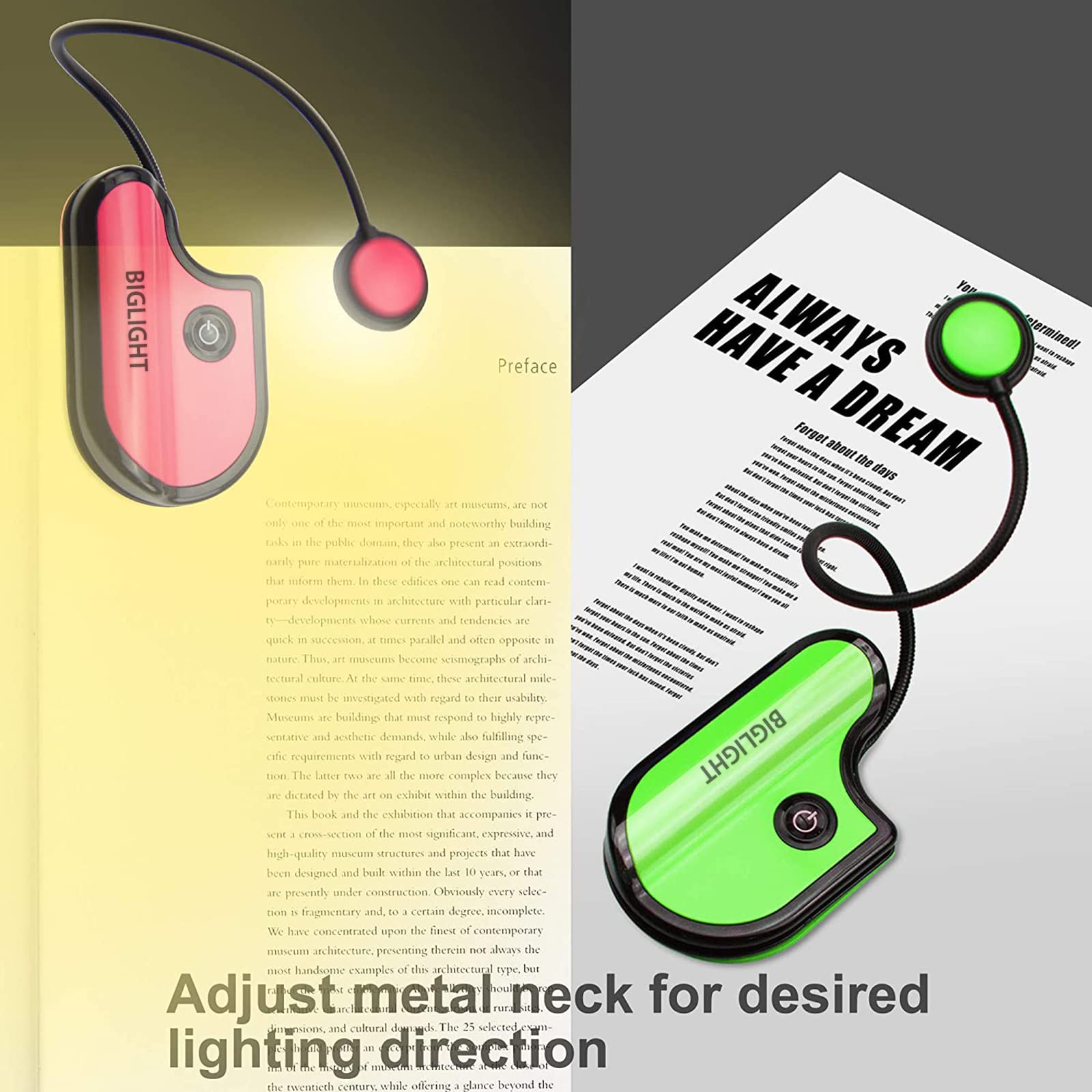 Biglight Book Light For Reading In Bed, Small Book Light For Kids, Led Reading Lamp, Battery Operated Clip Light, Reading Light