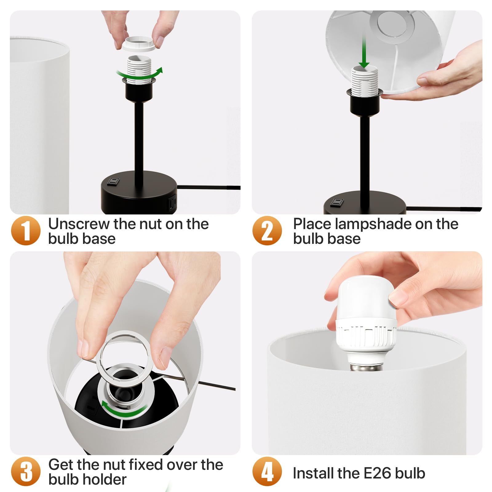 Kpq Small Bedside Lamp Touch Control Table Lamp With Usb A+C Charging Ports & Ac Outlet 3-Way Dimmable Nightstand Lamp With Line