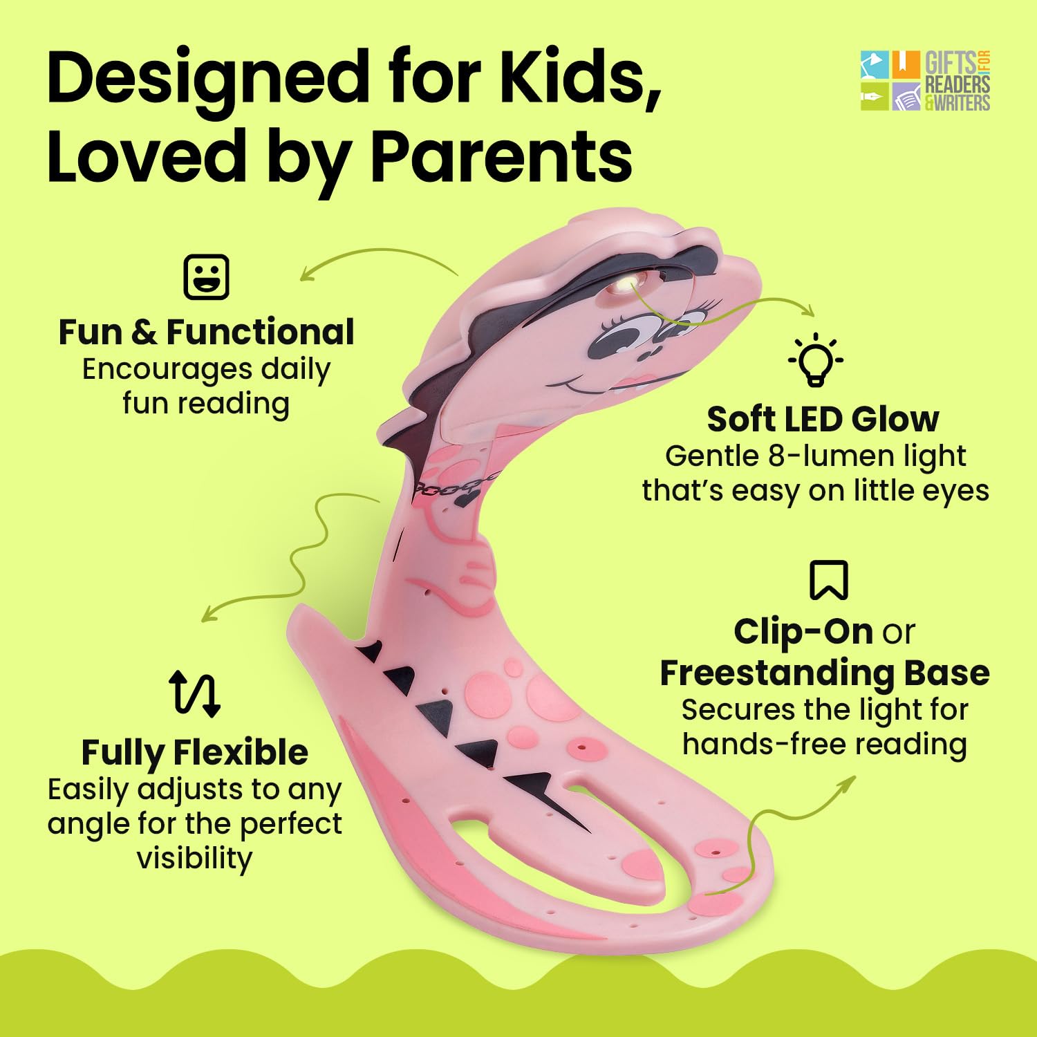 Gifts For Readers & Writers Bookmark Reading Light Dino Pink - 2In1 Clip On Bookmark Kids Book Light For Reading Night In Bed, T