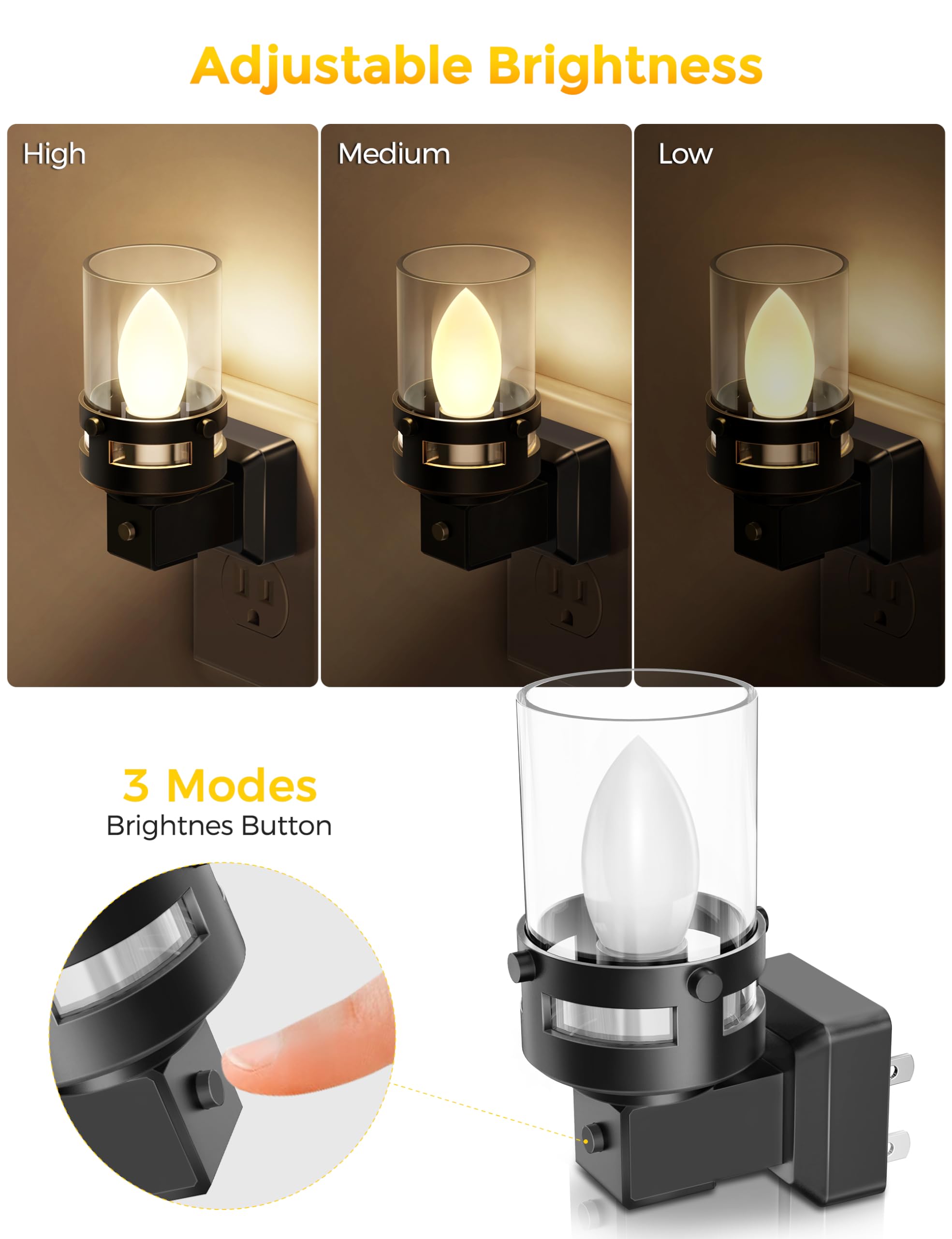 Briignite Candle Night Light Plug-in, LED with Dusk to Dawn Sensor, 3000K Warm White, 2 Pack, Cream, Model BRGY10302US-2