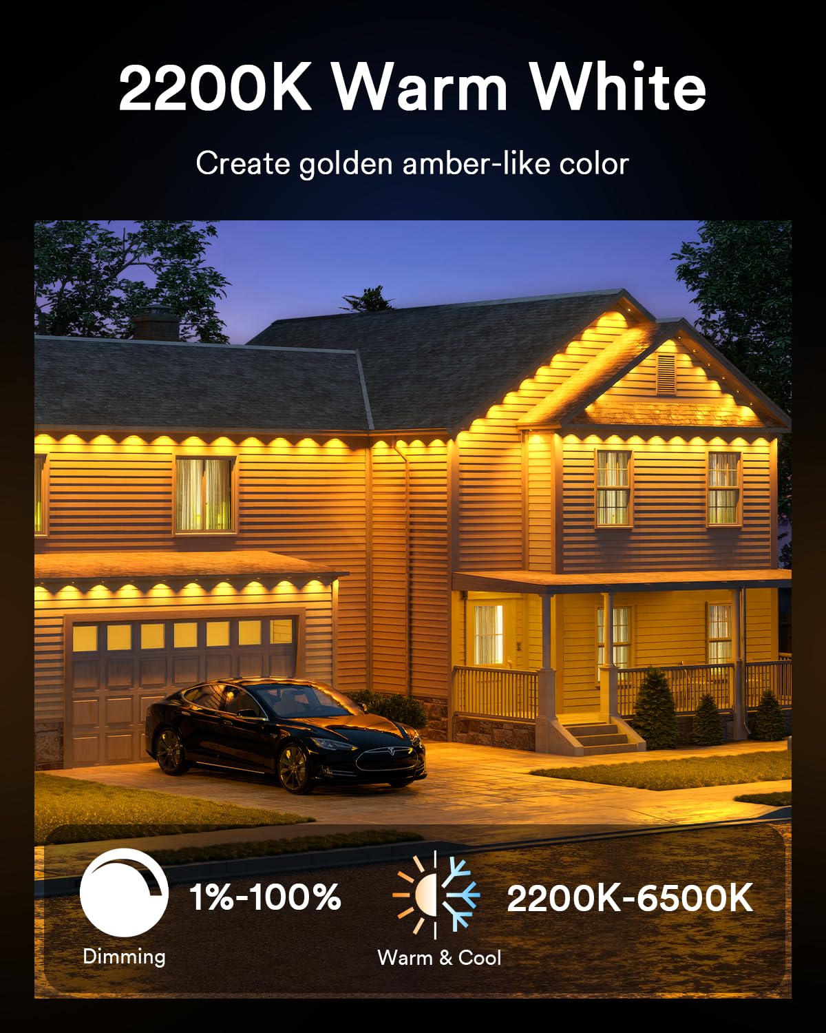 Lumary Permanent Outdoor Lights 100ft with 78 LED Lights, RGBAIWW Smart Eaves Lights IP65 Waterproof, Year-Round Outdoor Lightin