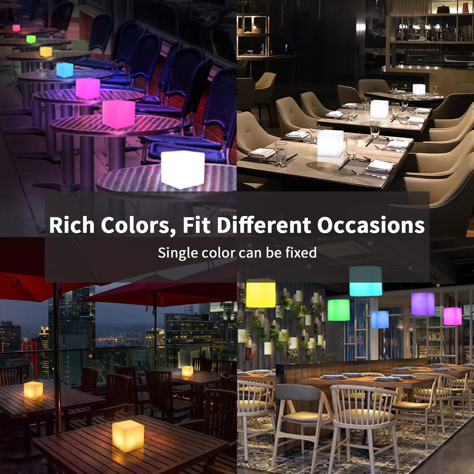 Borelor LED Cube Light, 4-Inch Rechargeable Mood Lamp, Remote Control, 16 Color Changing, Blue, Dimmable Decorative Lighting