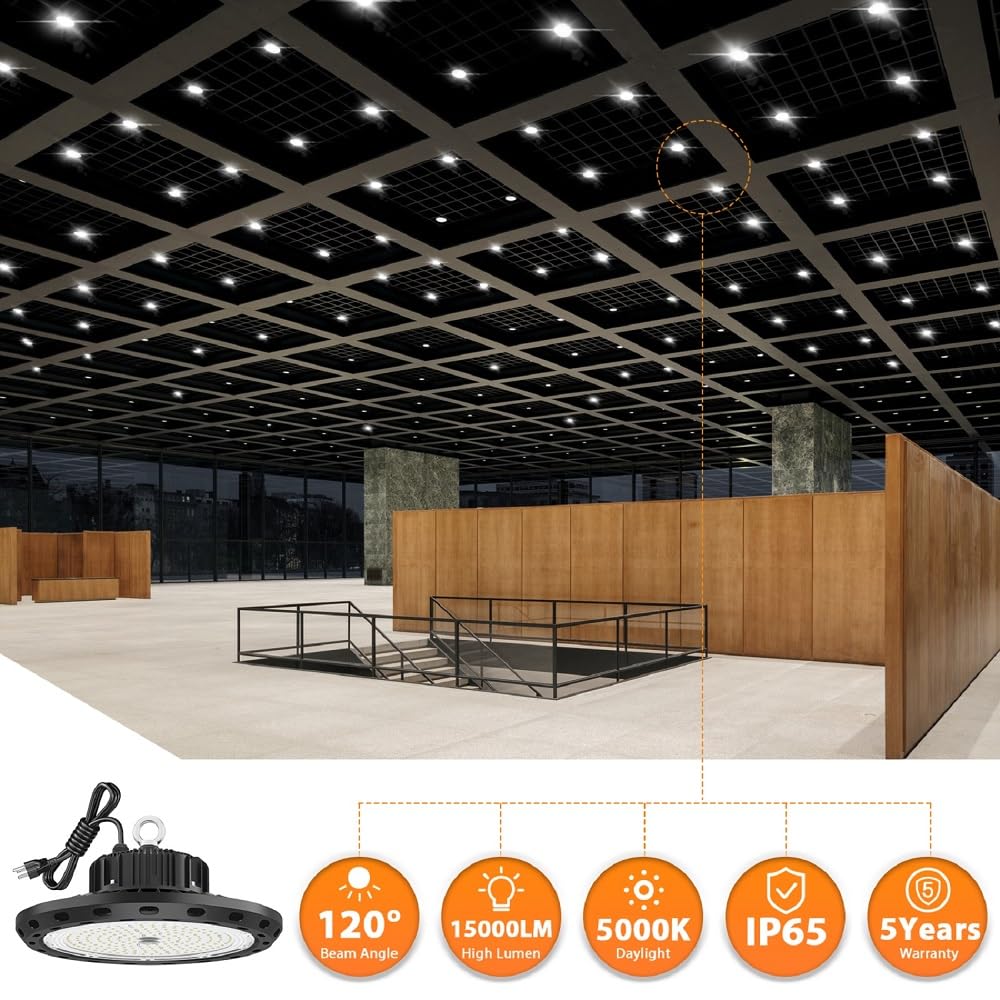 BEULT High Bay LED Shop Light 100W 15000LM UFO AC100-277V Black Aluminum Model BEULT-100W-1P