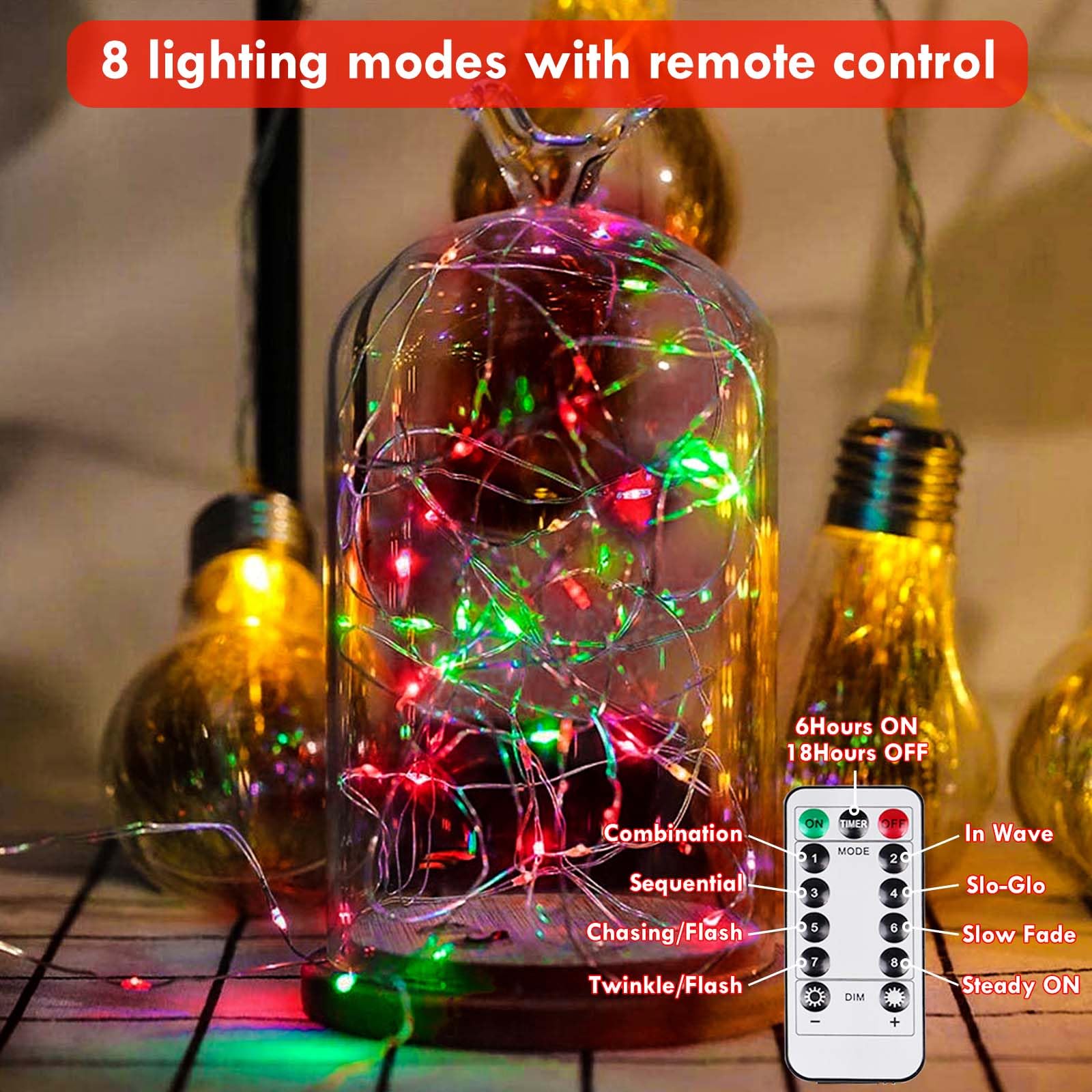 YIQU 3 Pack Fairy Lights, 80 LED String Lights, Battery Operated with Remote Control Timer, Red & Green, 26 FT for Indoor/Outdoor Décor