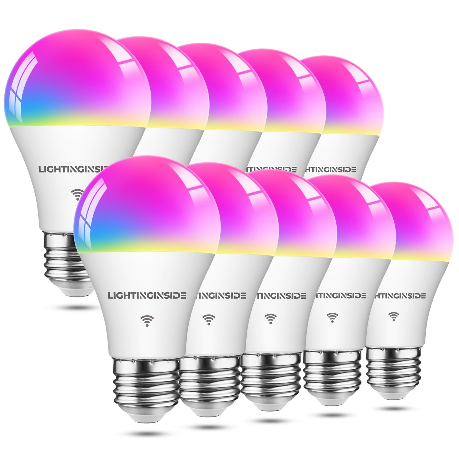 Lightinginside Smart Light Bulbs 10 Pack, Alexa/Google Home Compatible, RGBCW Color Changing, 60W Equivalent, A19 E26, Model LYS-018
