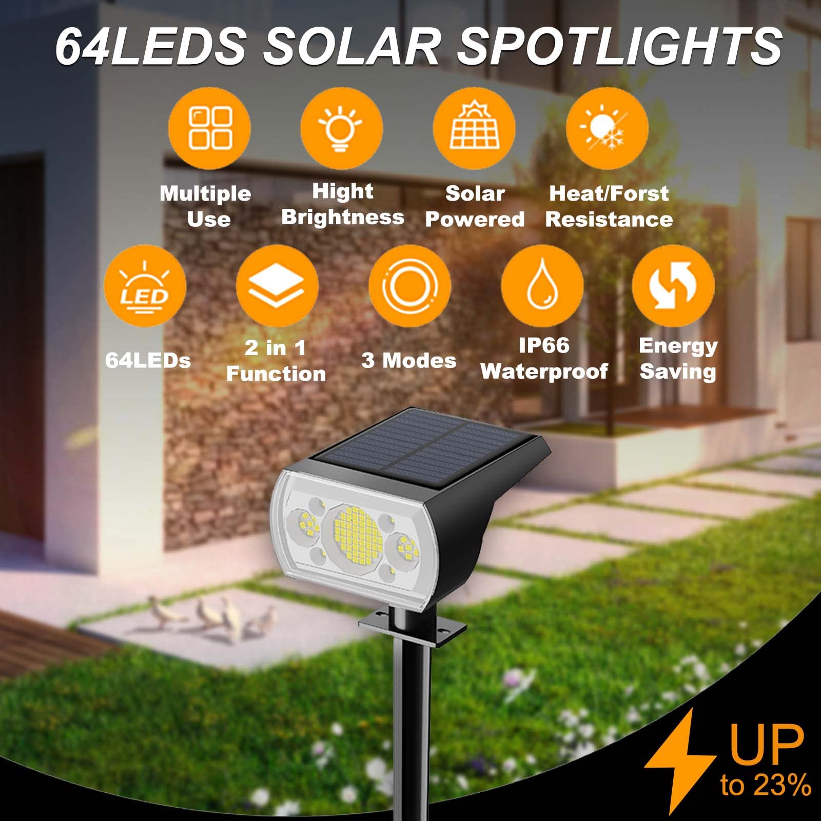 Sjuedeng 10Pcs Solar Spotlight, 64 Leds 1000 Lumens, Ip66 Outdoor Garden Lights, Cool White