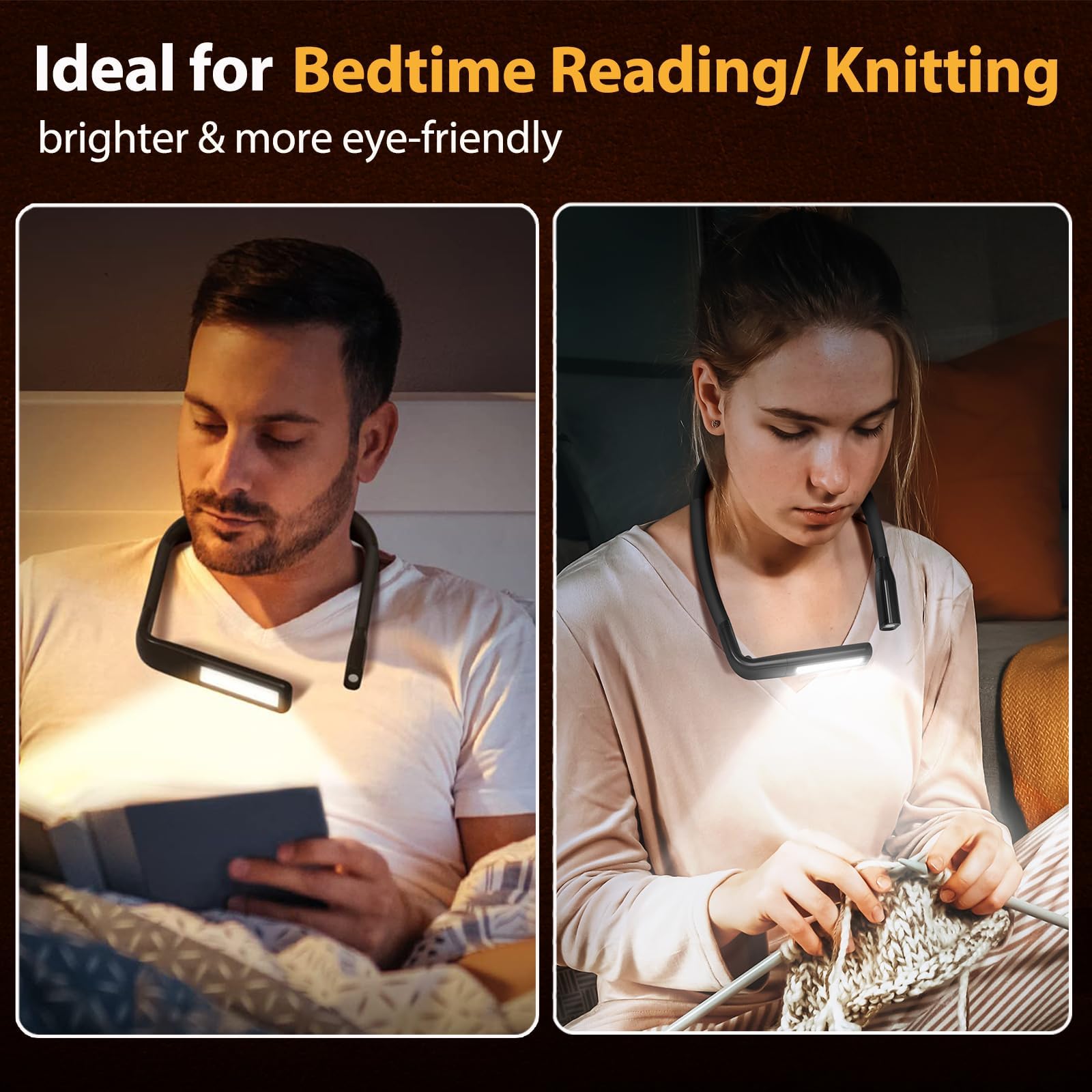 Pink Neck Light With Storage Case, 10-80Hrs Eye-Friendly Book Reading Light, Knitting Crochet Sewing Craft Light Rechargeable Ad