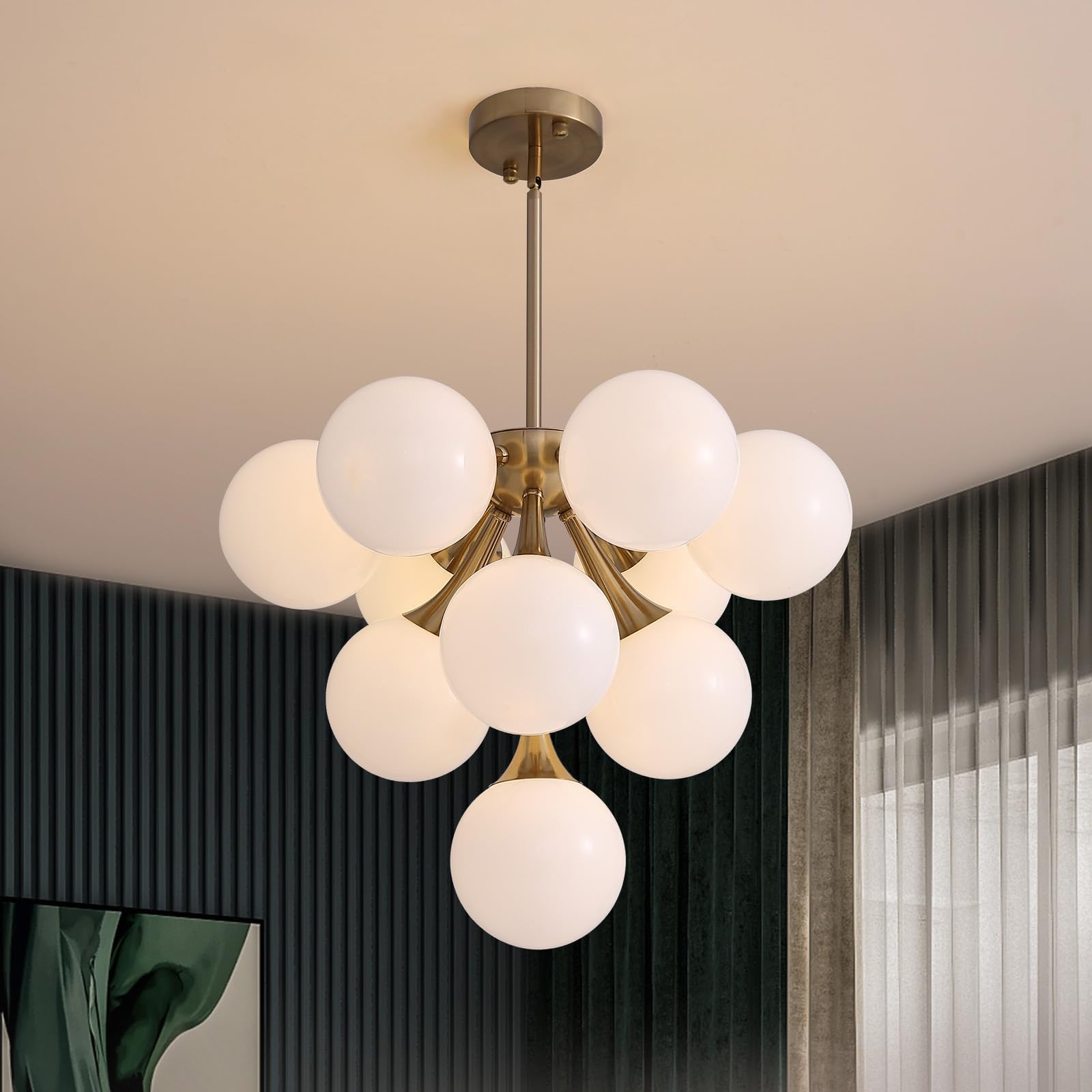 Mid Century Modern Chandelier,Gold Globe Sputnik Chandeliers,10 Lights Pendant Lighting Fixture, for Dining Living Room, Kitchen