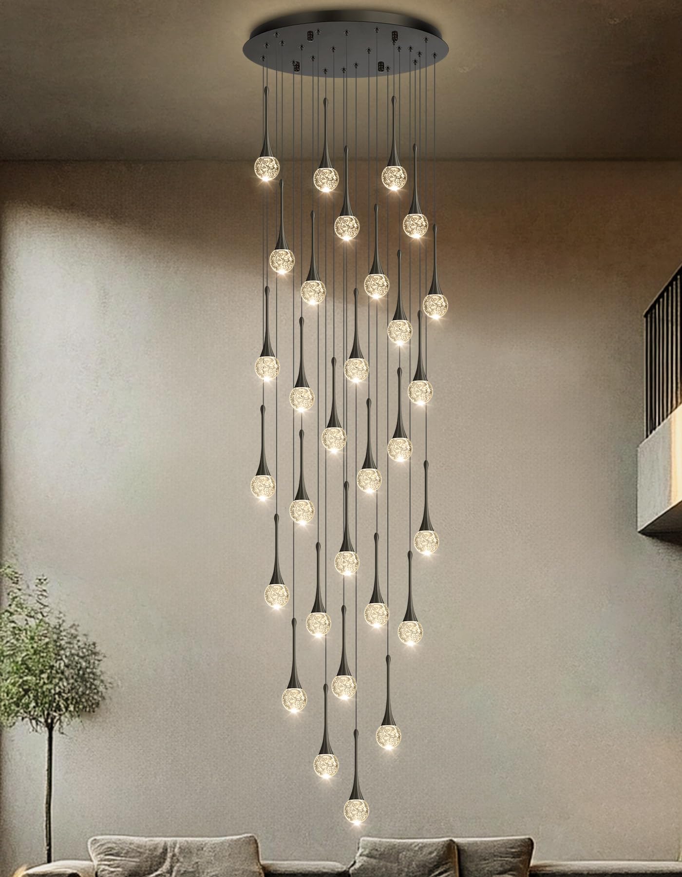 30 Light Modern Glam Crystal Chandelier For High Ceiling Led Dimmable Ceiling Pendant Light Staircase Foyer Enterway Living Room Chandelier Lighting Antique Black