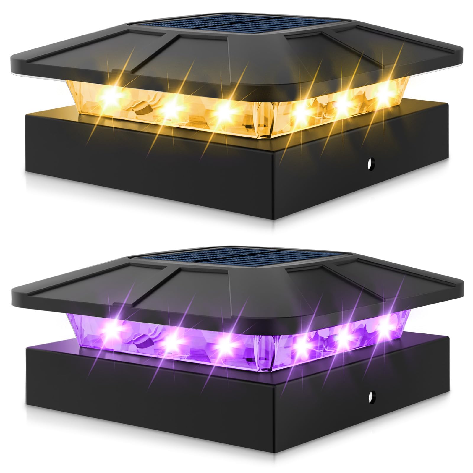Peasur 2 Packs 4X4 Solar Post Cap Lights Outdoor  Purple & Warm White Led Fence Caps Light Waterproof  Wood & Vinyl Post Top Lighting For Deck Mailbox Railing Porch Outside