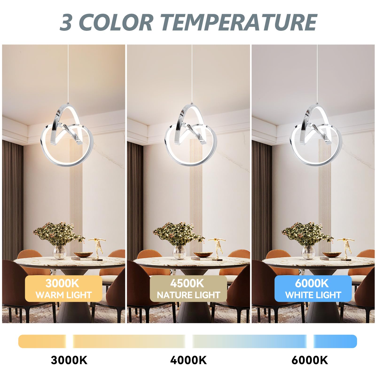 Sovinzert Modern Led Pendant Light Fixtures Pendant Lights Kitchen Island Lighting Adjustable Height Chrome Hanging Lamp For Dining Room Bedroom Living Room (1 Pack)
