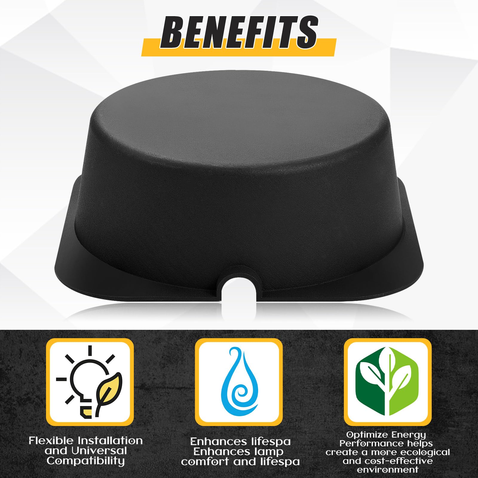 Tuanse 2 Pcs Recessed Light Cover For 6 Inch Lighting Fixtures 8.6 X 8.6 X 2.9 Inch Fire-Resistant And Energy-Saving Light Insulation Protect Cover For Attic (Black)