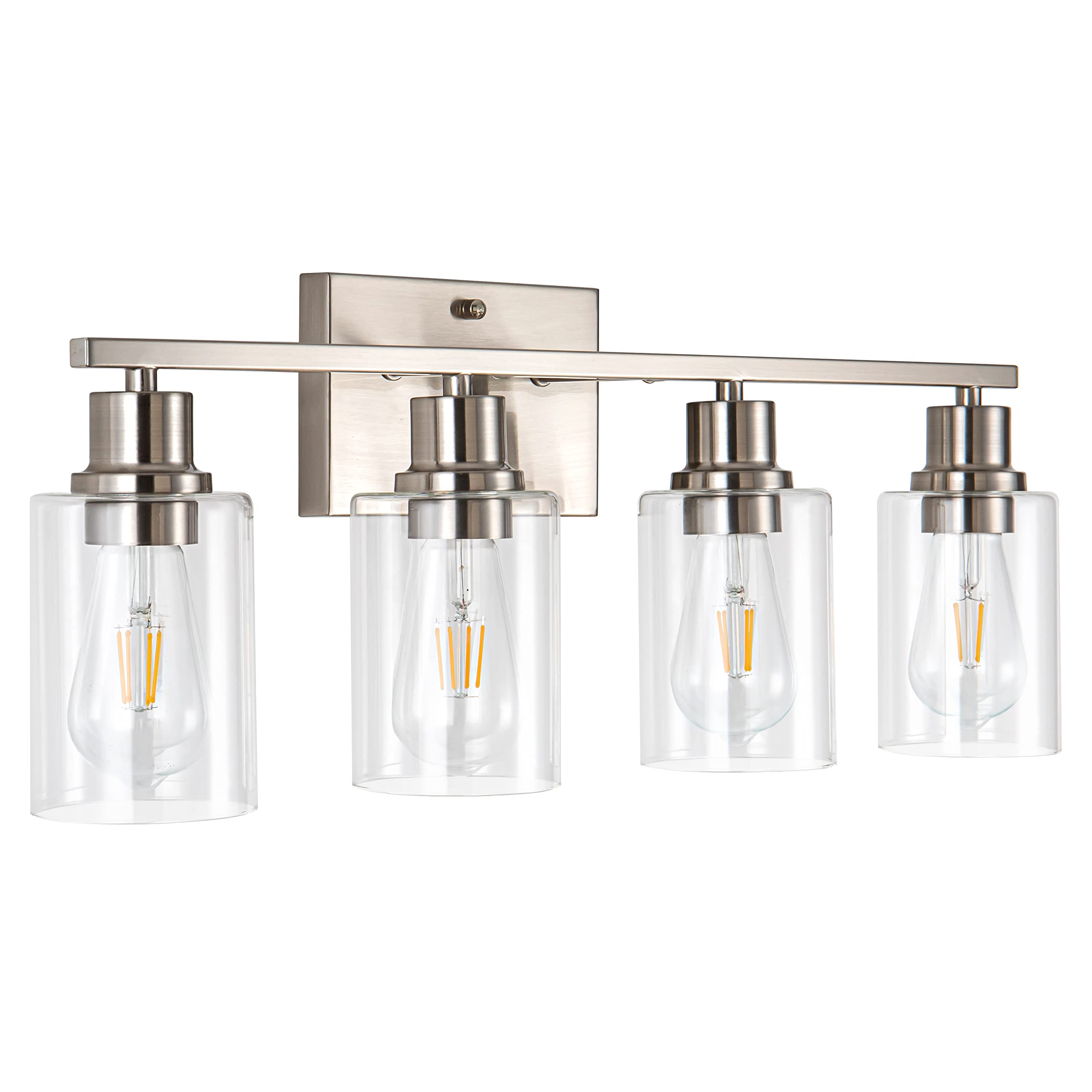 Filimitiy 4-Light Bathroom Light Fixtures, Brushed Nickel Vanity Light With Clear Glass Shade, Modern Wall Sconce For Mirror Bed