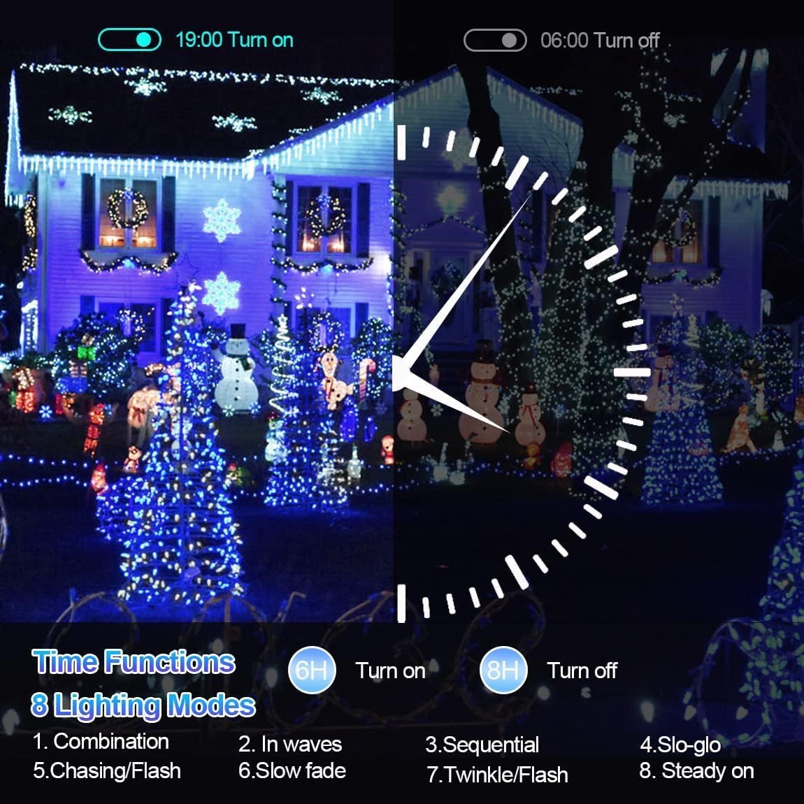 XURISEN 1400 LED Christmas Lights, 551FT Twinkle Fairy Lights, Blue+White, 8 Modes & Memory Timer for Home Decor