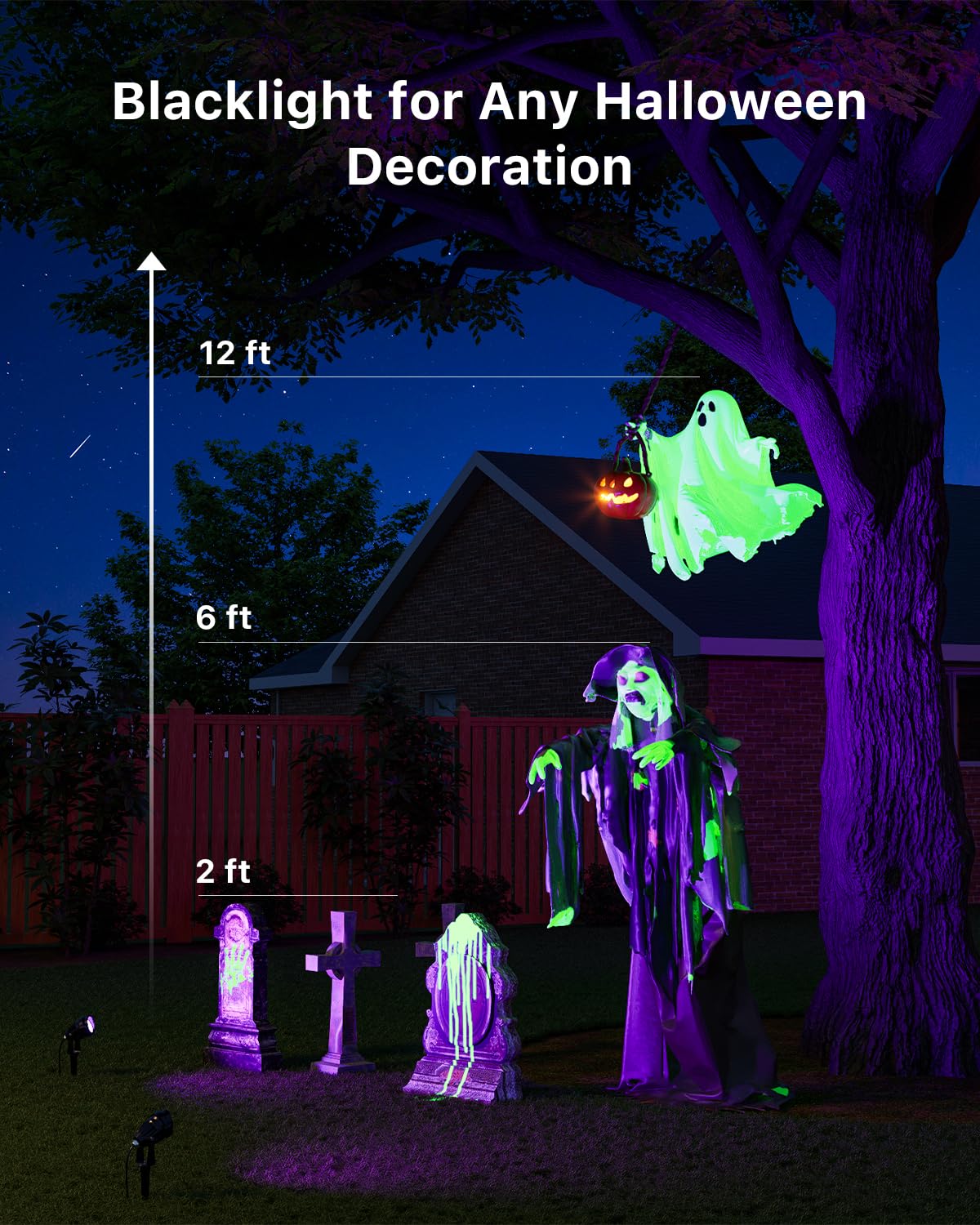 4 Pack Halloween Uv Landscape Spotlights For Outdoor Front Yard Waterproof Wired 120V Blacklight Spot Lights For Skeleton  Pumpkin  Ghost  Tree  Purple Ambiance Lighting For Porch  House  Wall  Lawn