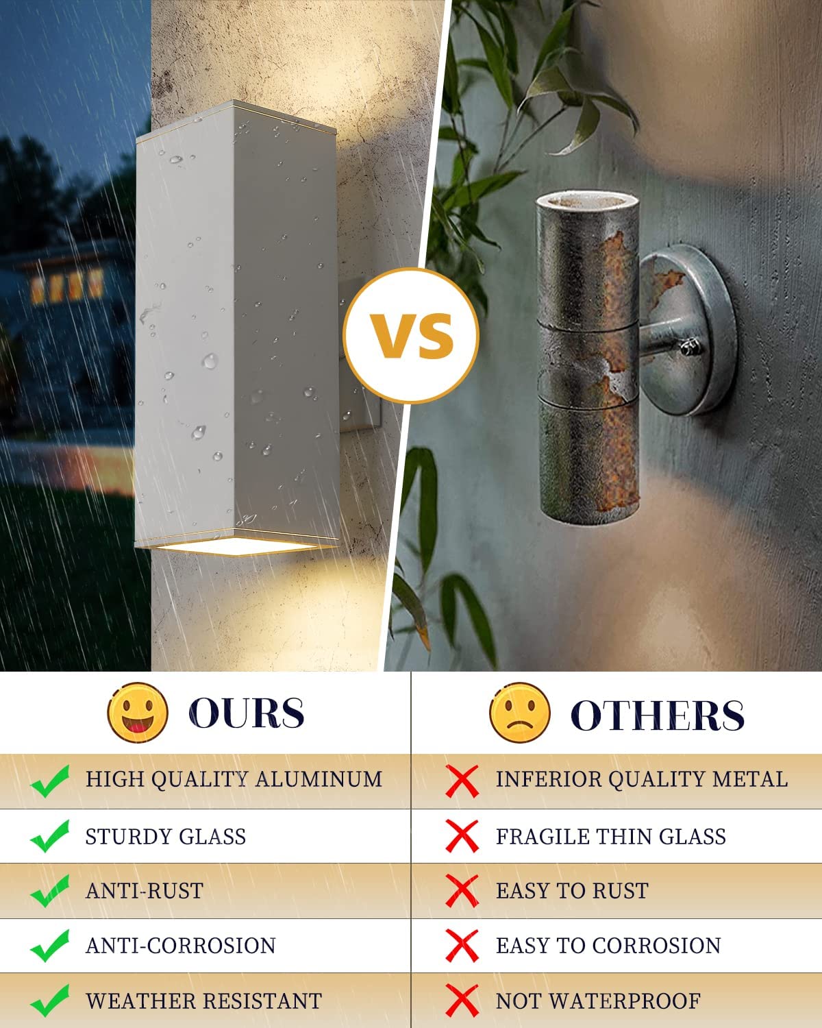 Harriet Porch Lights Outdoor Modern - Ip64 Waterproof Aluminum And Tempered Glass Cover, 13 Rectangular Up/Down Wall Sconce For