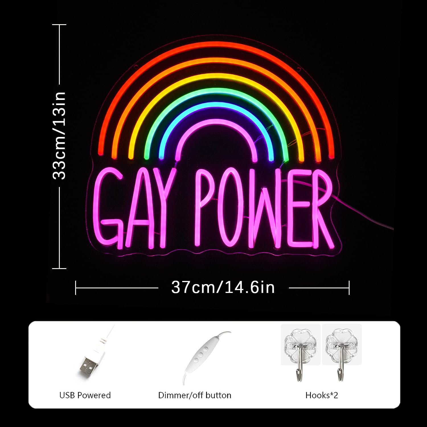 LMSIGNLY Neon Sign - Dimmable Rainbow 'Gay Power' Light for Wall Decor - Perfect for Bedroom, Bar, Club, and Pride Celebrations