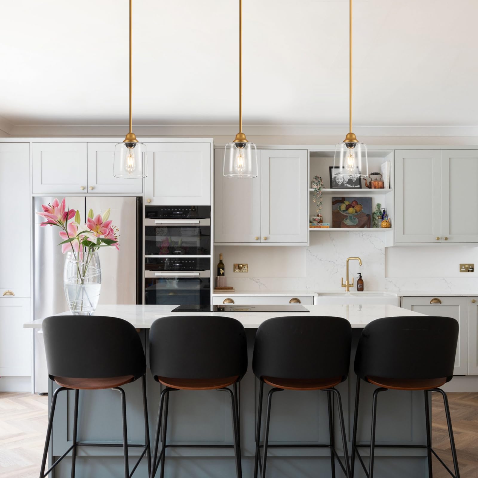 VILUXY Gold Pendant Light, Clear Glass Shade, 1 Light Modern Farmhouse Fixture, Model 500-EK, Ideal for Kitchen Island and Dining Room