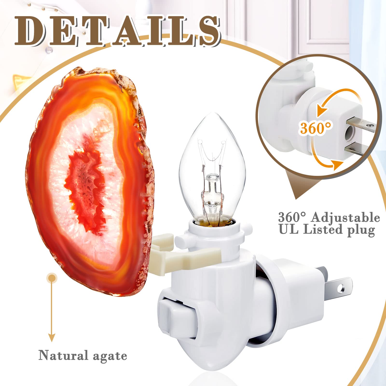 Hortsun Agate Night Light Crystal Slice Plug-in Wall Light for Home Decor, Red