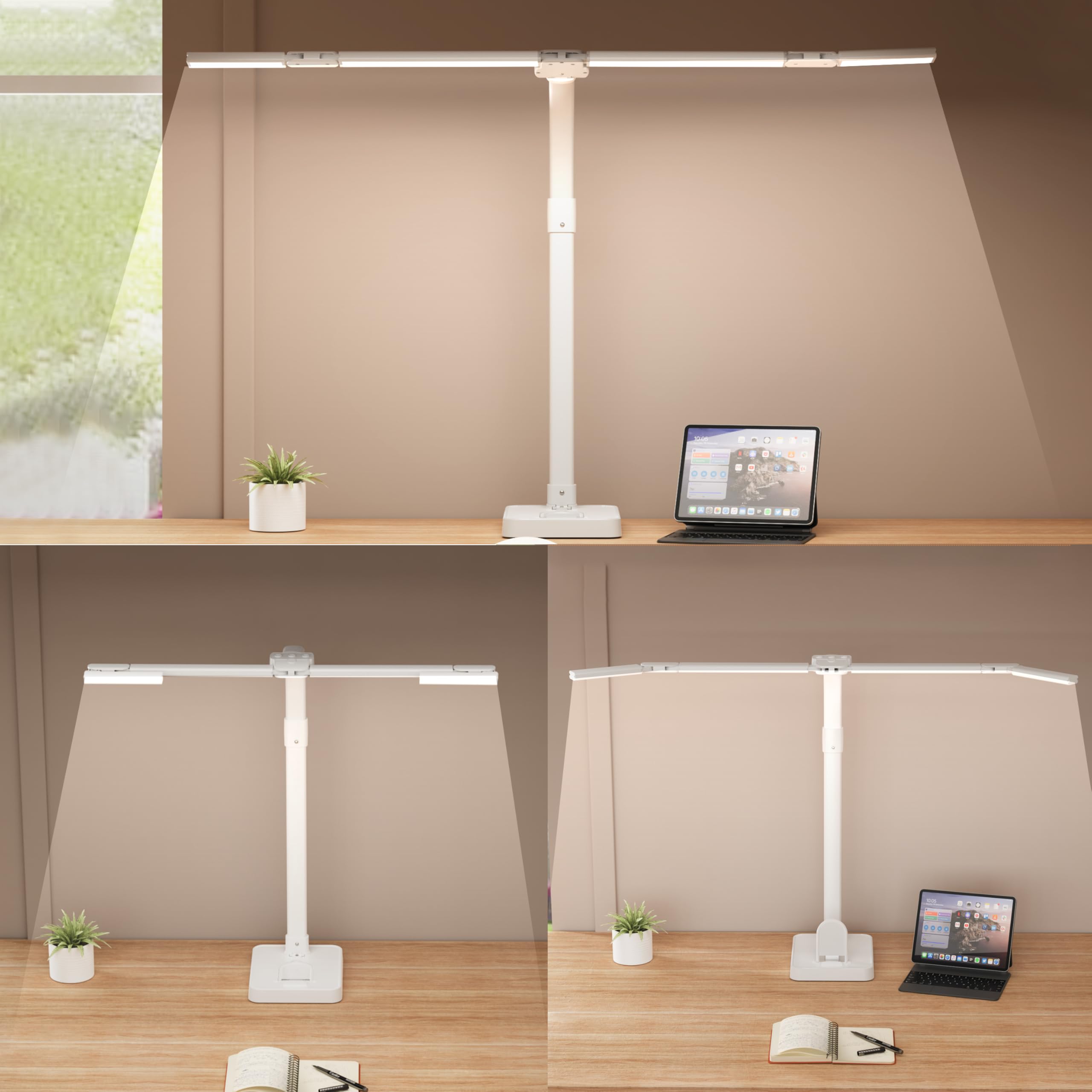 sandiea LED Desk Lamp - 24W Double Head Task Light, Adjustable Gooseneck, All White, 1"x1.01"x1", Eye-Caring Design, Model LT-T
