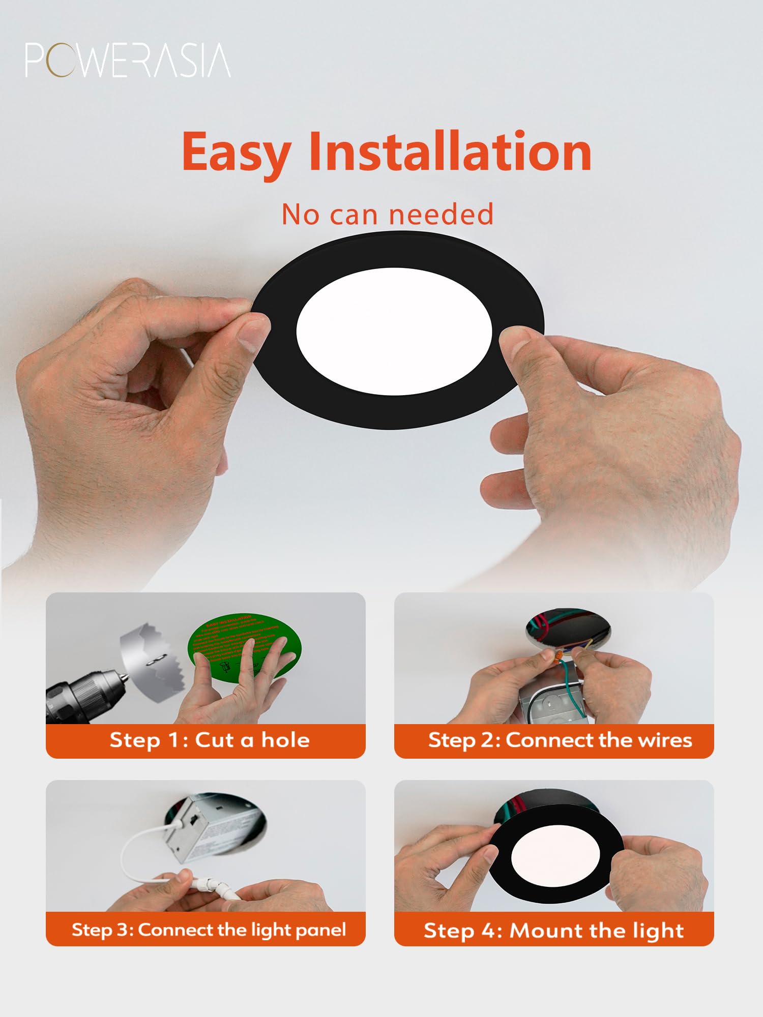 POWERASIA 12 Pack Recessed Lighting, 4 Inch, Dimmable LED, 5CCT, 9W, Ultra Thin, Black, ETL and Energy Star Certified