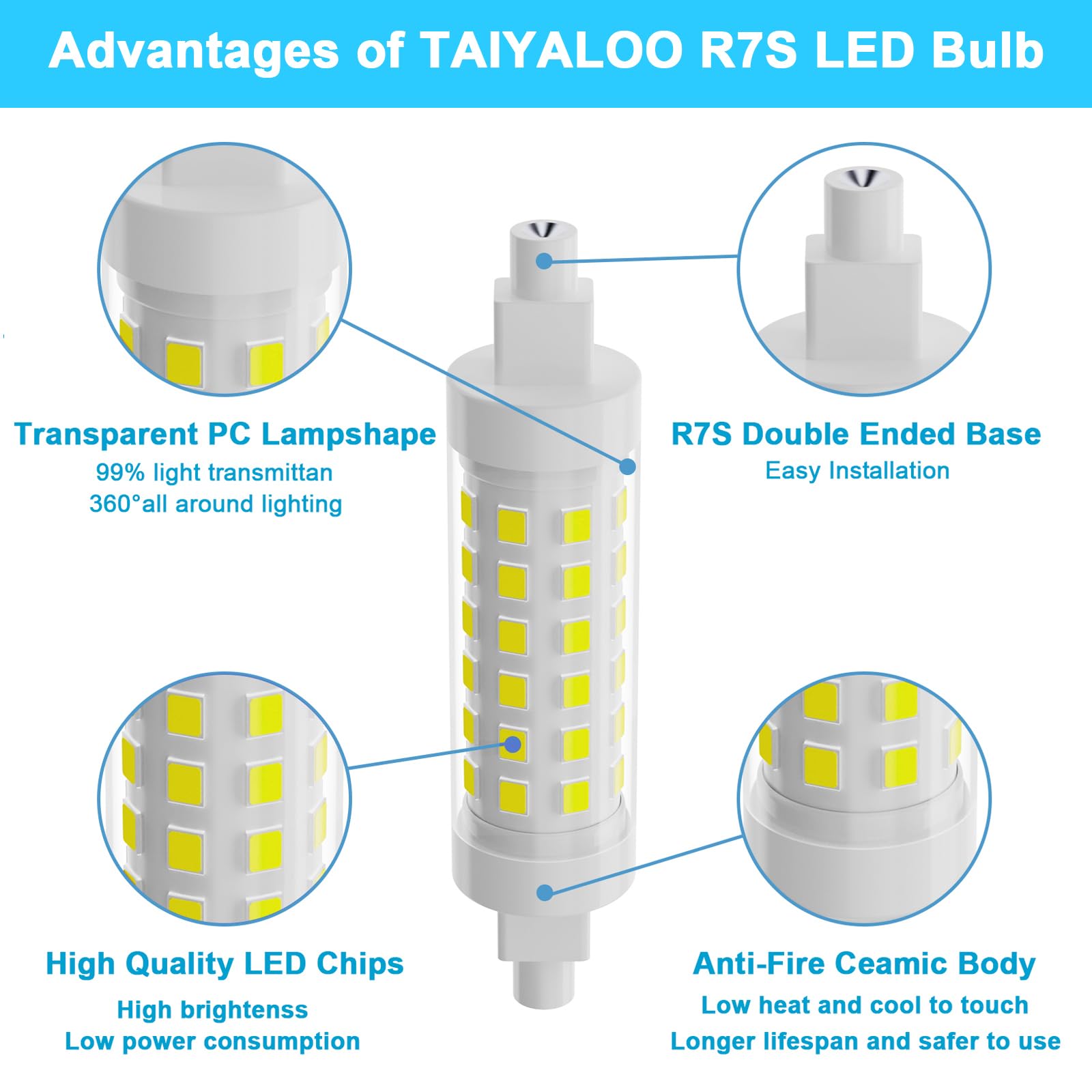 Taiyaloo R7S Led Bulb 78Mm 100W T3 Halogen Bulb Equivalent Dimmable J Type Linear Double Ended Floodlight Bulbs For Work,Securit