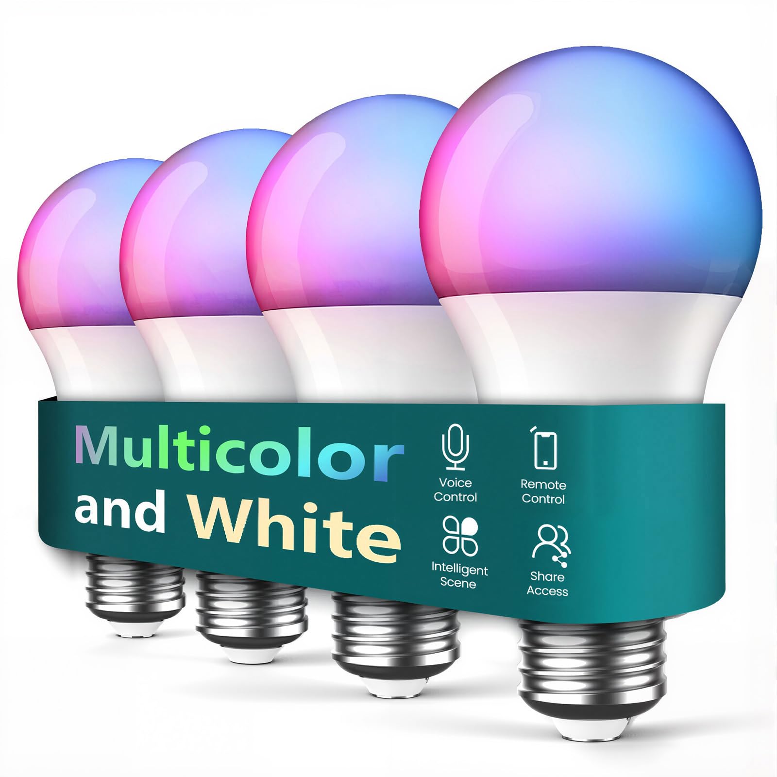 Treatlife Smart Light Bulbs 4 Pack, Ul Certified 2.4Ghz Color Changing Light Bulb, Works With Alexa Google Home, A19 E26 Dimmabl
