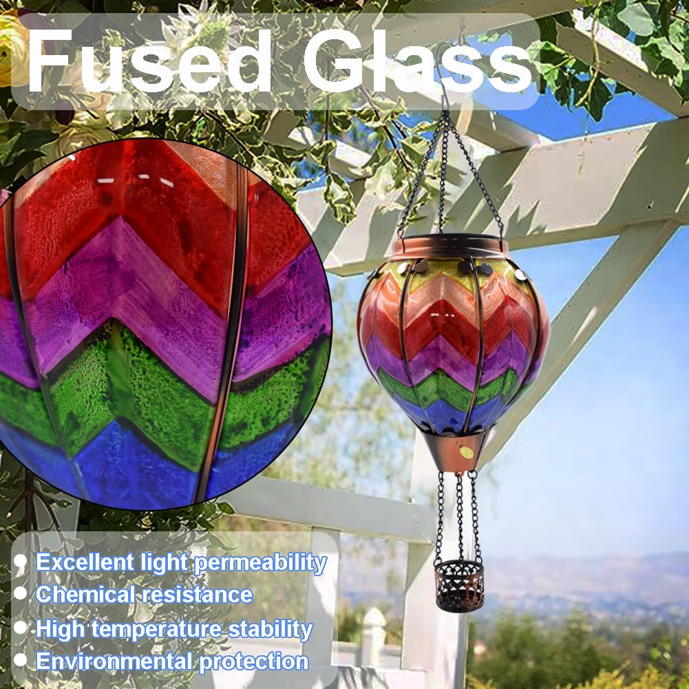 OUISJYER Hot Air Balloon Solar Lantern with Flickering Flame Hanging Solar Lanterns Outdoor Lights Waterproof Lanterns Decorativ