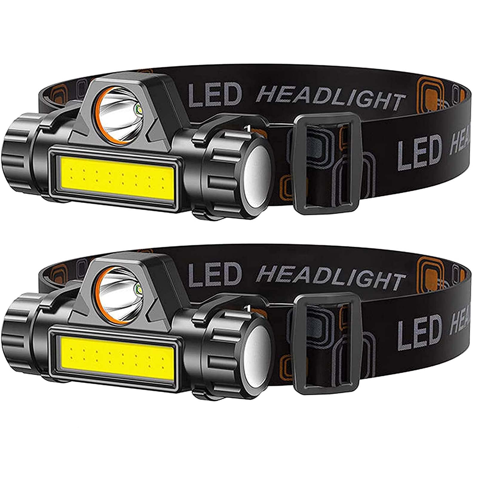 Headlamp, 2 Pack Super Bright Zoomable Headlight, USB Rechargeable 2000 Lumens Waterproof Headlight, Lightweight Flashlight, 2 M