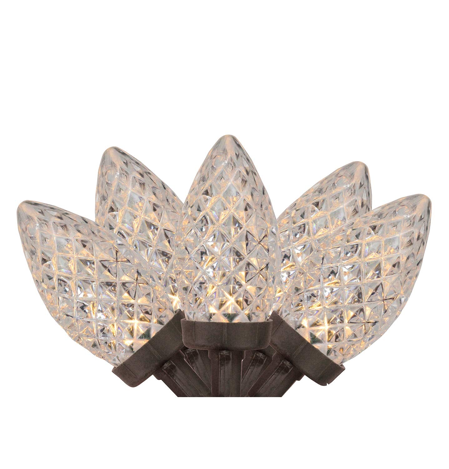 Northlight 100 LED Faceted C9 Christmas Lights, 66 ft Brown Wire, Warm White, Model 191296026109, Plastic