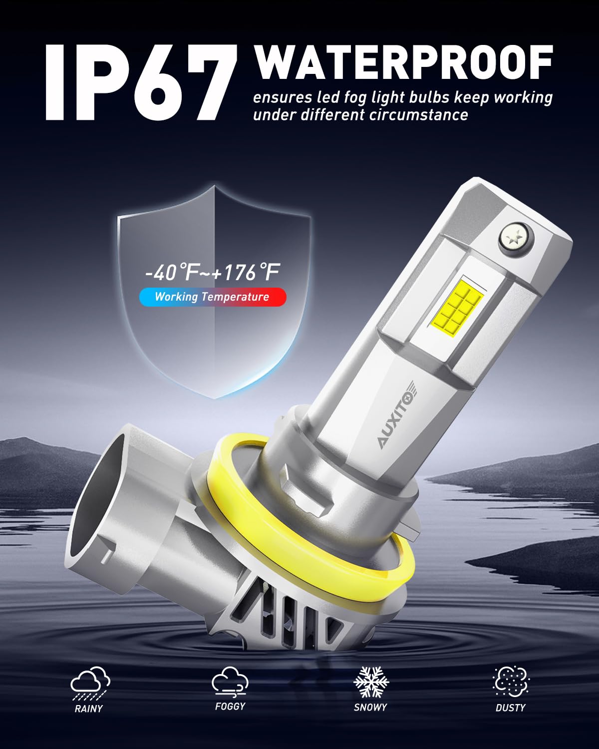 AUXITO H8 H9 H11 Light Bulbs, 30000LM Mini Fog Light, H11 Size, Pack of 2