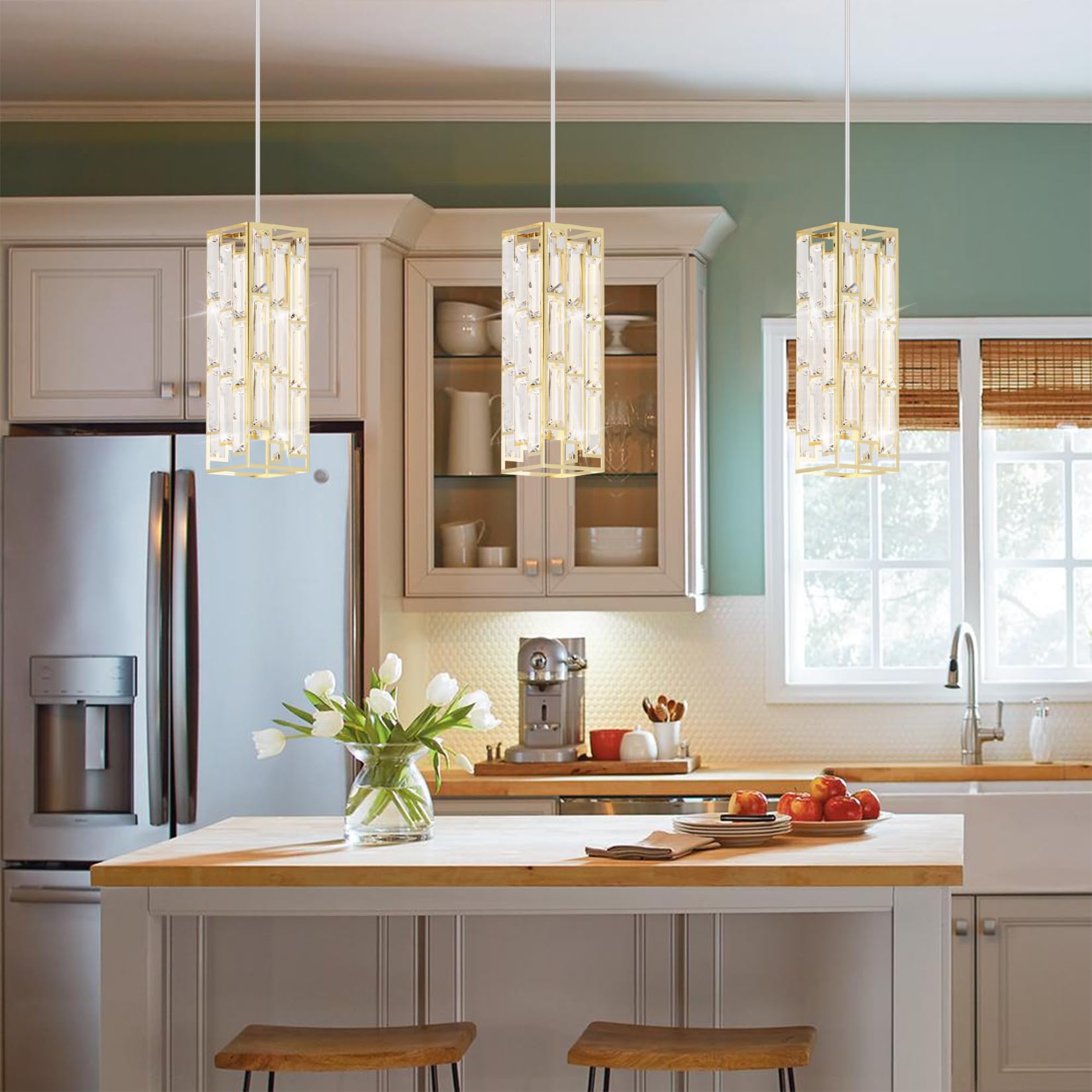 Aoceley Brass Pendant Lights Modern Pendant Light Fixture, Mini Crystal Pendant Ceiling Light, Pendant Light For Kitchen Island,