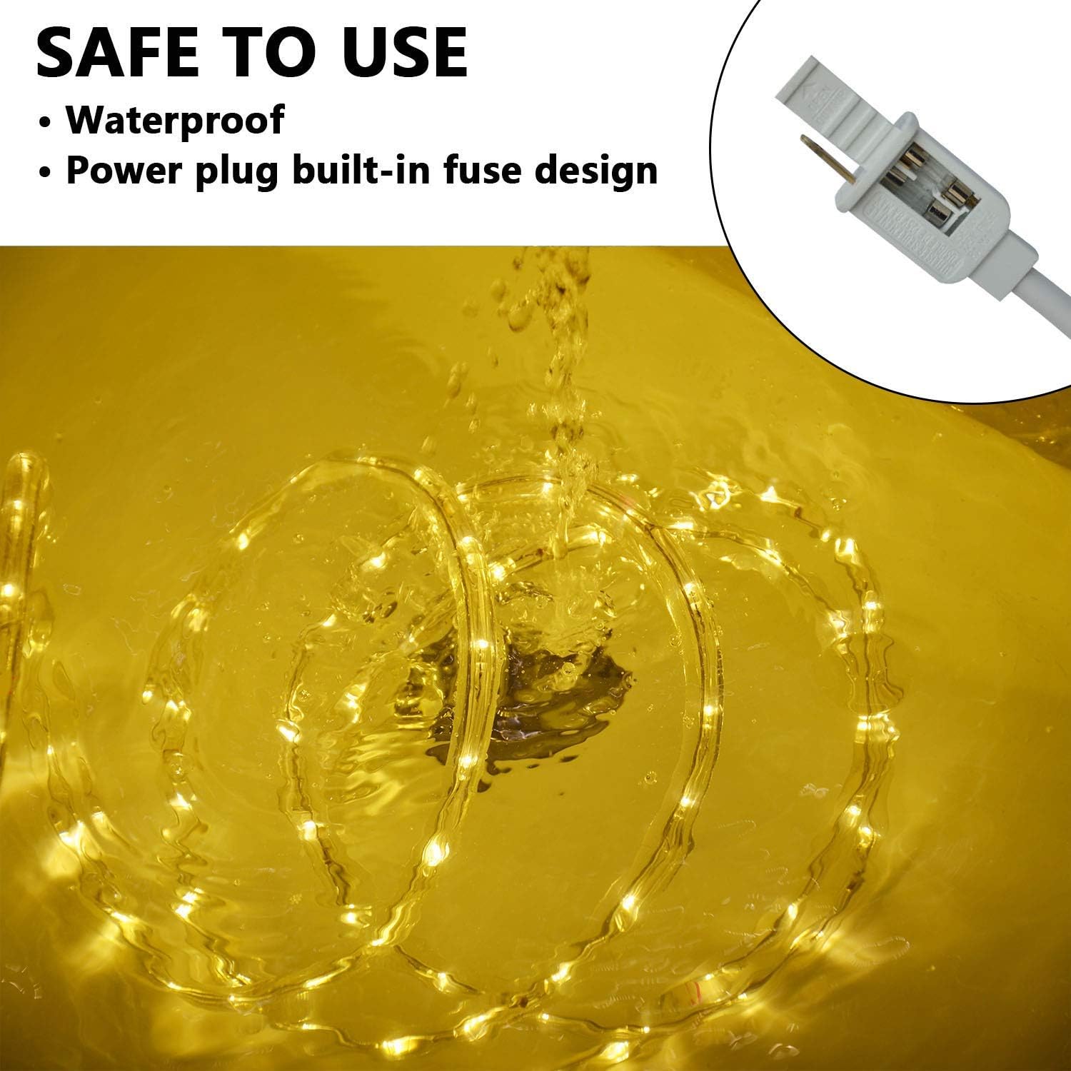 SURNIE LED Rope Lights Outdoor Warm White, Waterproof 25FT Cuttable 3000K Soft Lighting Indoor 110V Flexible Clear Tube for Bedr