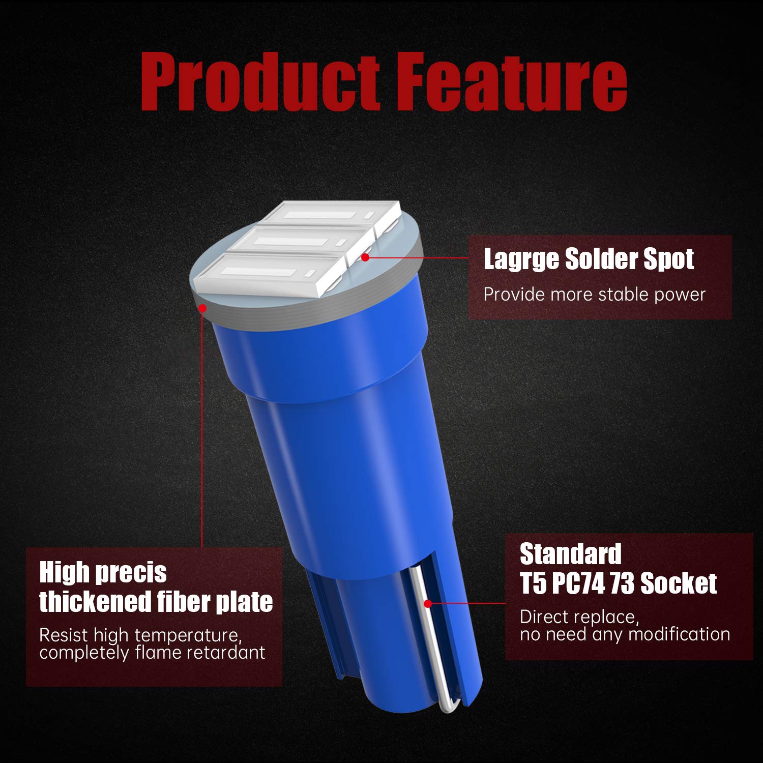 Cciyu 20 Pack Blue T5 Wedge 3-3014 Smd Led 74 37 286 18 Dashboard Gauge Light Bulbs 12V W/Twist Socket