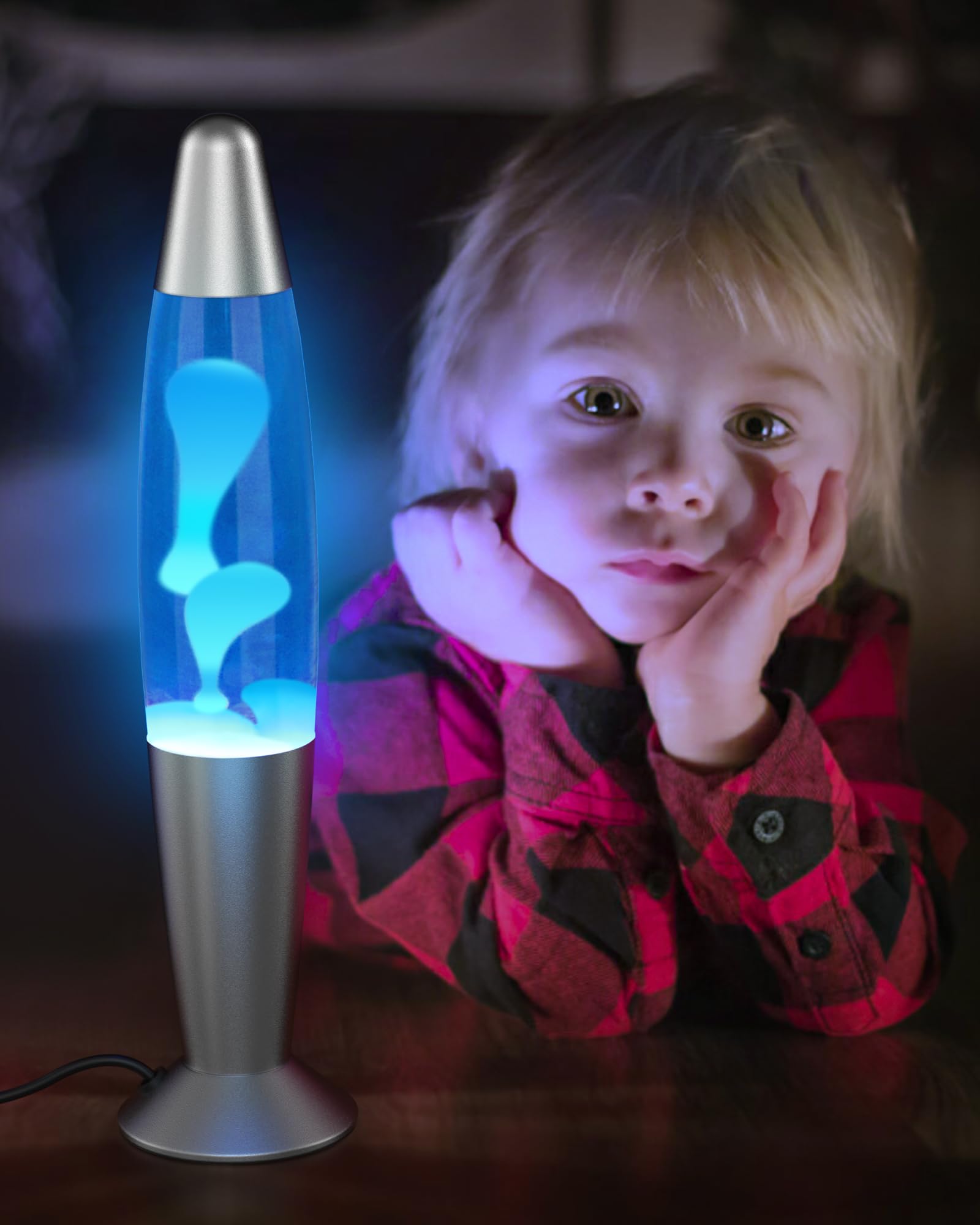 Eadaiylon Blue LED Motion Lamp for Adults and Kids, Liquid Motion Lamps with White Wax Flows, Night Light Home Room Decor, Gifts