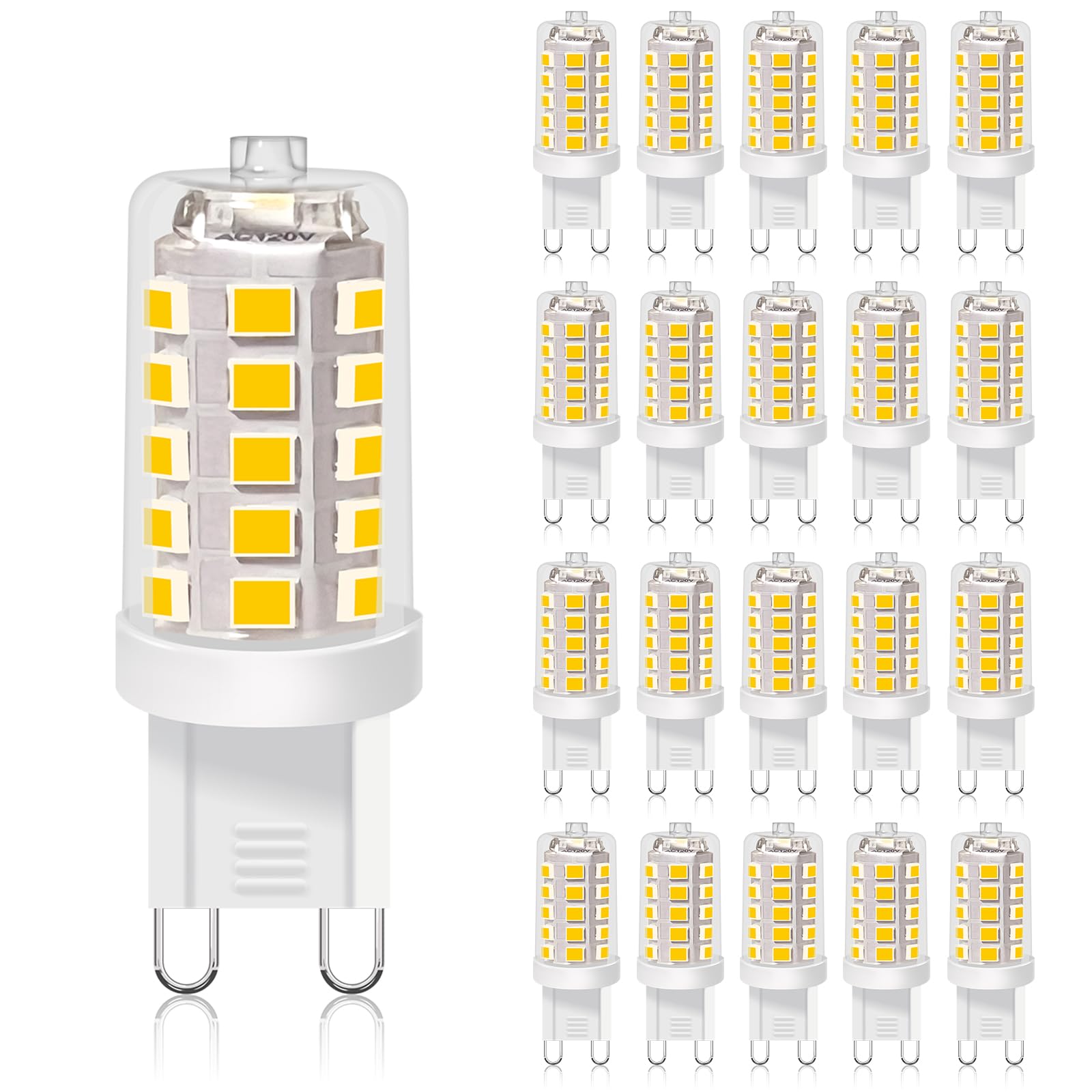 Bubo G9 Led Bulb 3000K Warm White 430 Lumens  3W Equivalent 40W T4 G9 Halogen Replacement  360Beam Angle 120V Non-Dimmable No-Flicker G9 Light Bulbs For Crystal Chandelier Lighting  20 Pack