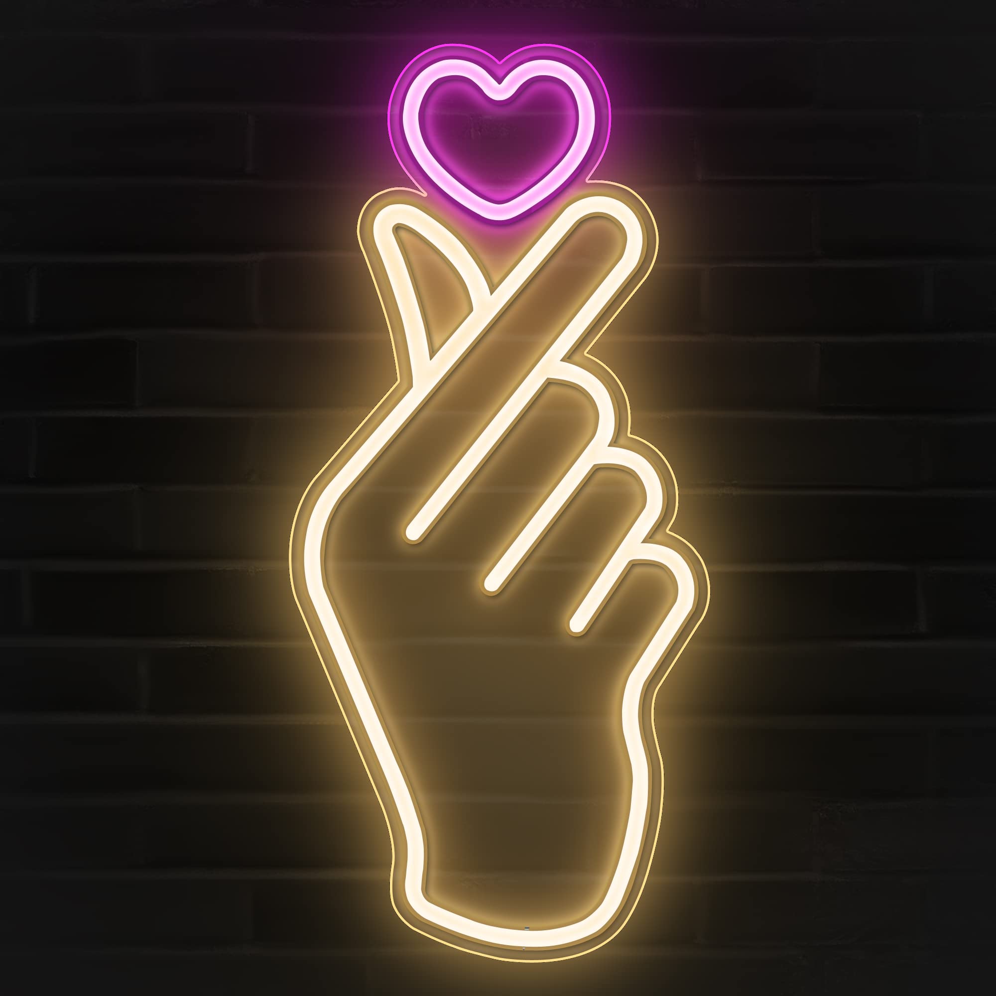 Lumoonosity Finger Heart Neon Sign - Pink & Warm White - 16.3x7.5 inches - K-Drama LED Light for Bedroom & Game Room Decor