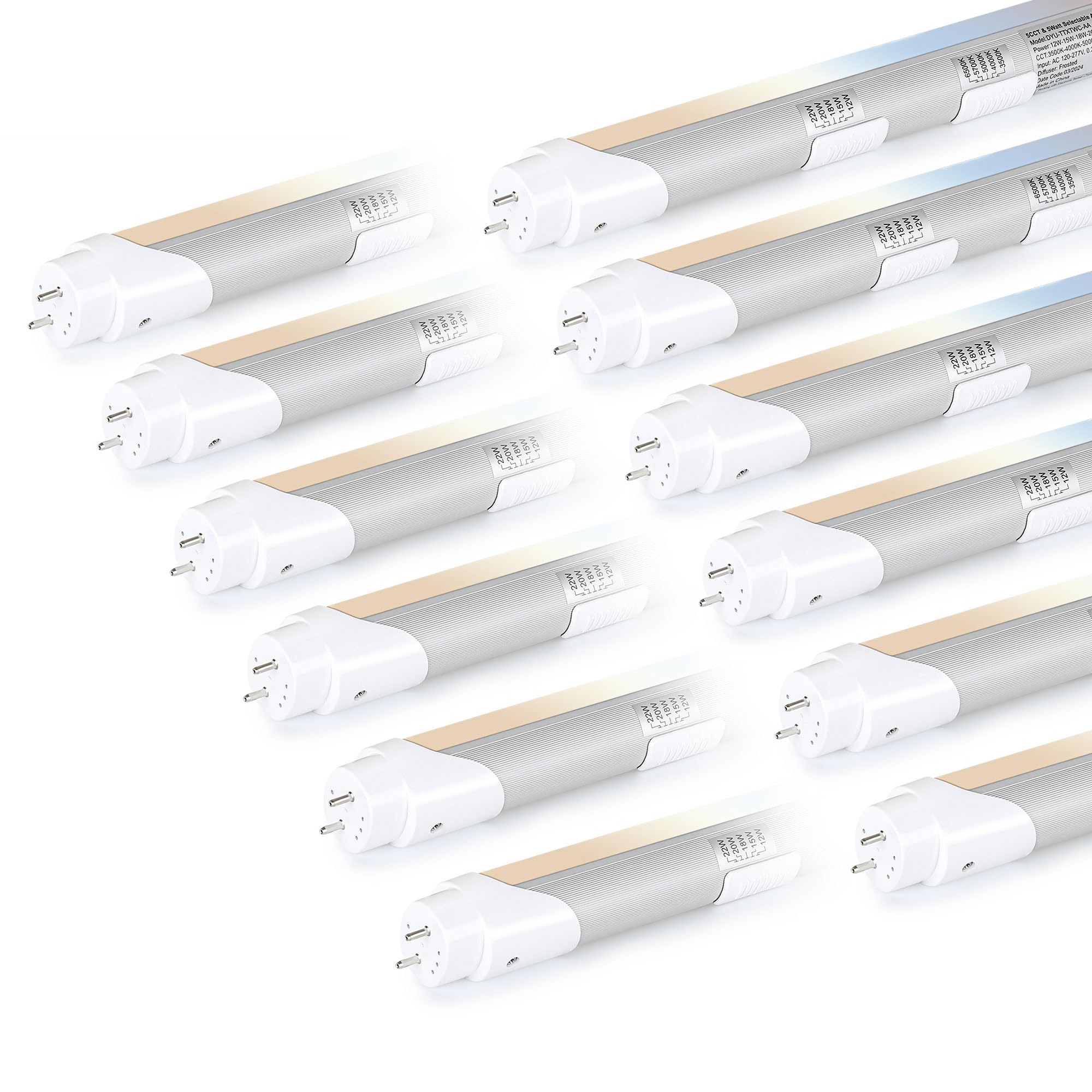 H&B Luxuries 4Ft T8 Led Tube Light, Type A+B, 5 Power(12W-22W) & 5 Colors(3500K-6500K) All In 1,Plug And Play Or Ballast Bypass,