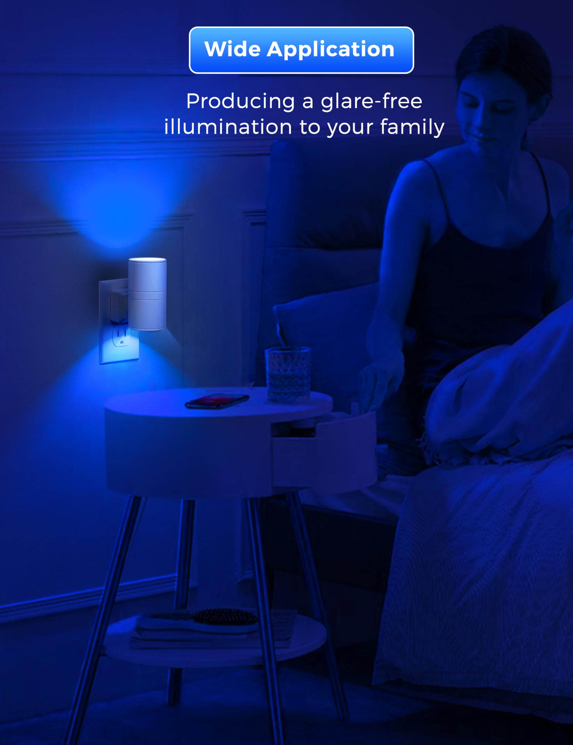 L Lohas Led Night Light, Bluey Night Light, Blue Night Lights Plug Into Wall, Light Sensor, Dimmable Night Light, Calm Blue Nigh