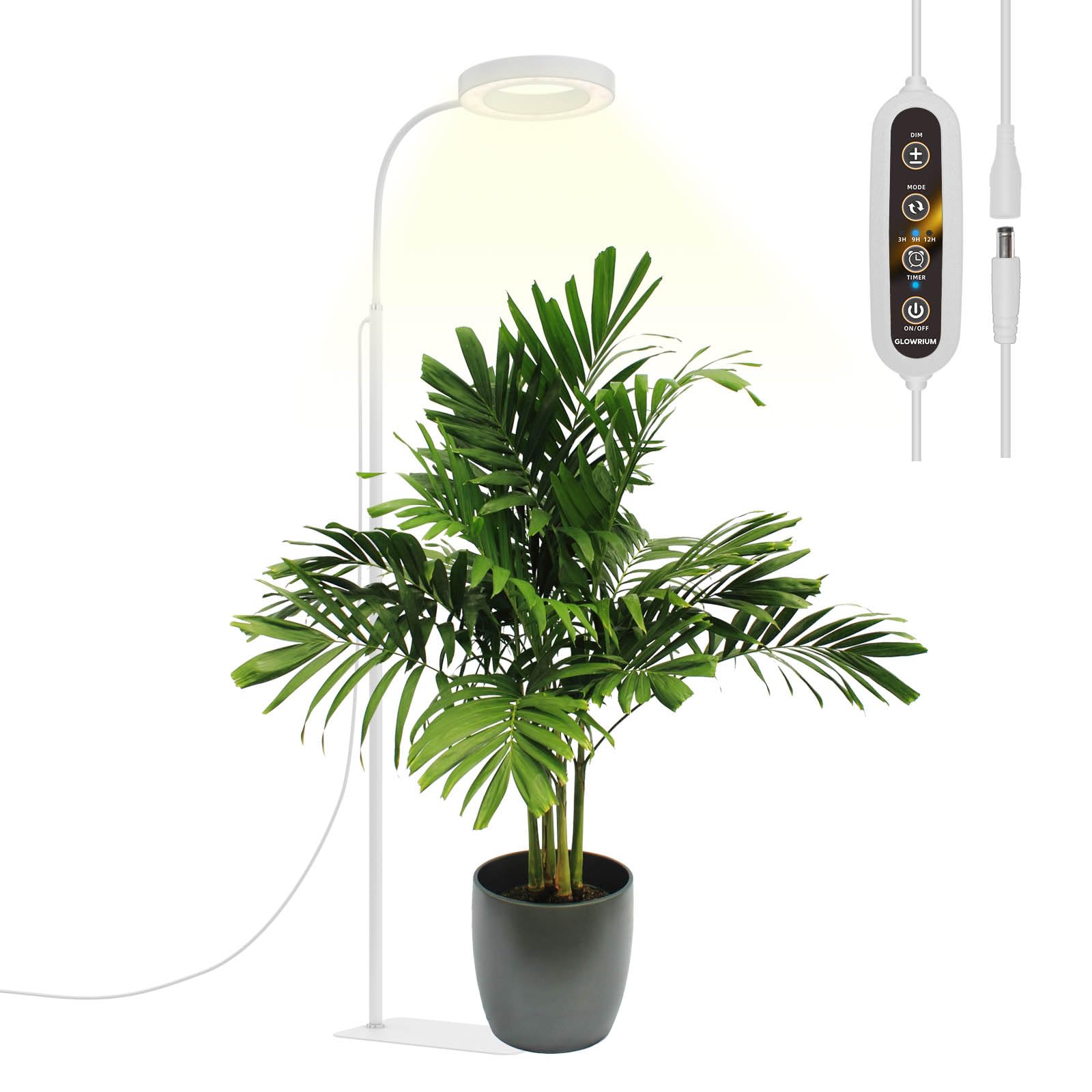 Glowrium Grow Lights For Indoor Plants, 20W Full Spectrum Led Grow Light Floor Lamp With Stand Adjustable Height And Angle, Black Plant Light With 3/9/12H Timer White