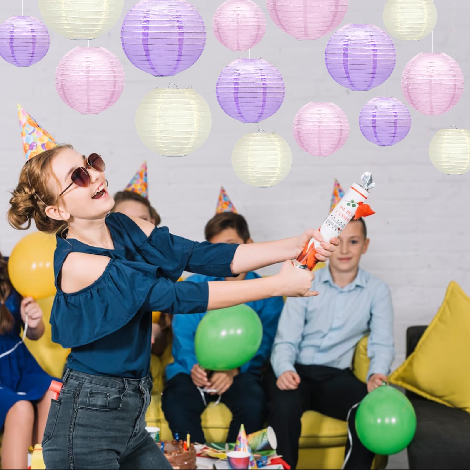 Meiduo 15Pcs Paper Lanterns - Pink Purple White Hanging Decor For Mermaid Theme Parties