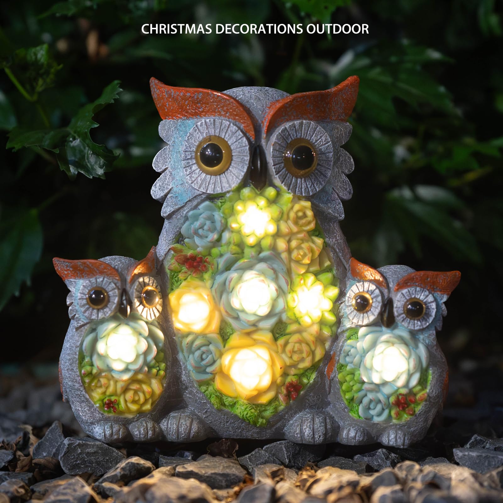 Candieslife Solar Garden Statue Lights Owl Figurine With Led Lights, Outdoor Garden Succulent Ornaments Waterproof Decoration Fo
