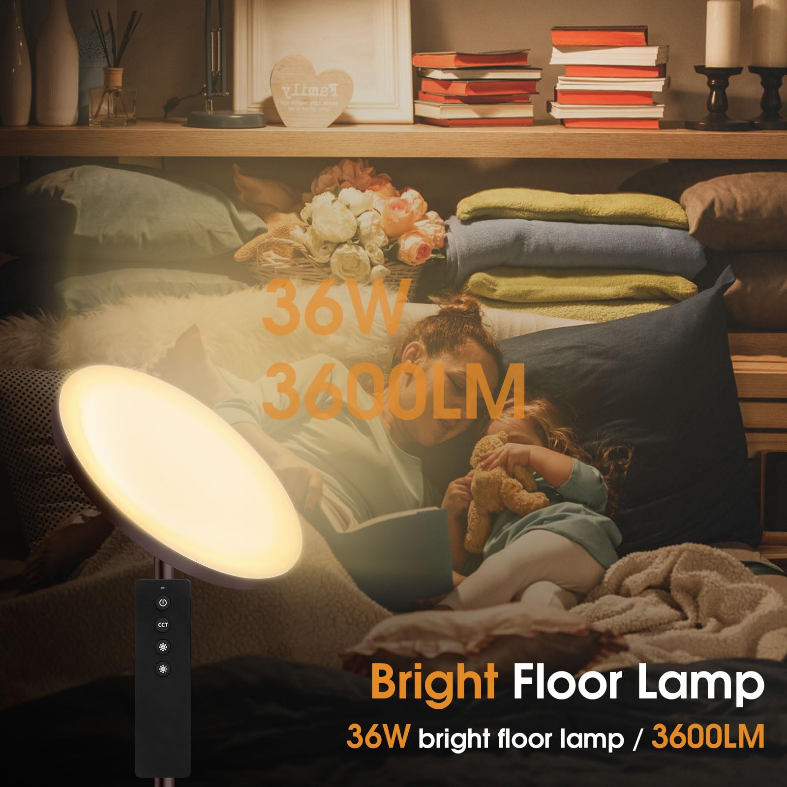 Hanaking Floor Lamp, 36W/3600Lm Super Bright Floor Lamp With Remote Control, Stepless Adjust Color Temperatures And Brightness,