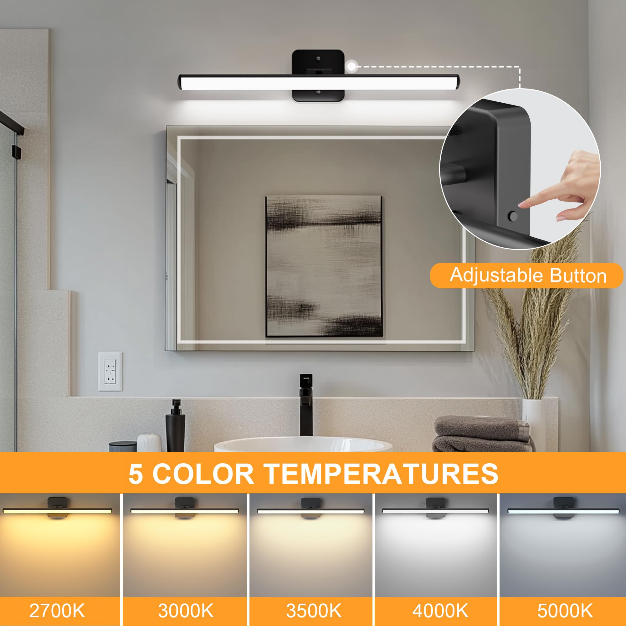 Sailstar Upgraded Bathroom Light Fixtures 23 inch Rotatable, Dimmable 15W 5CCT 1500LM IP44 Modern Bathroom Vanity Light Over Mir