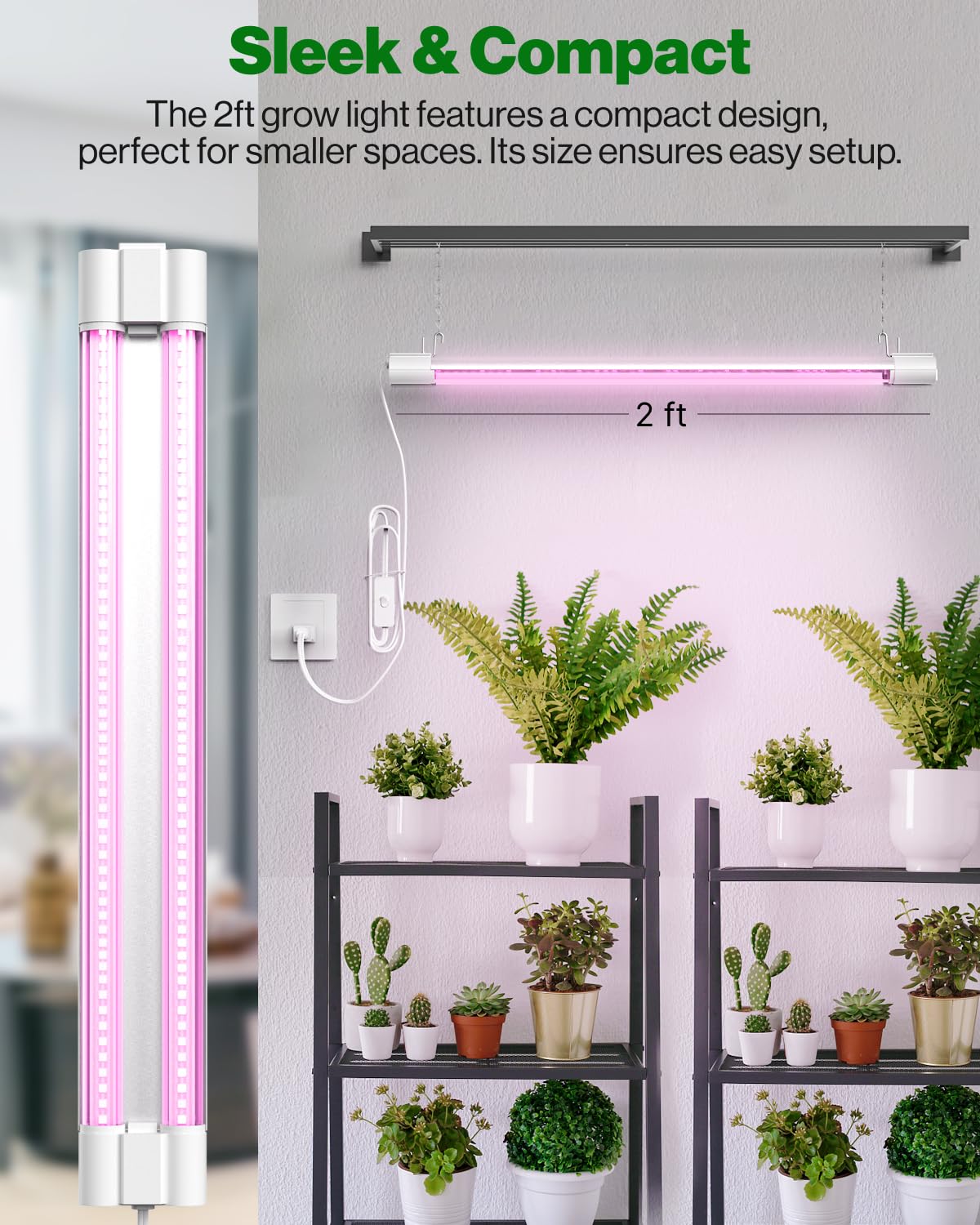 Sunco 8 Pack 2ft Grow Light LED, 20W, Full Spectrum, for Seed Starting, Seedling, Indoor Plants, Plug in Suspended Fixture, Link