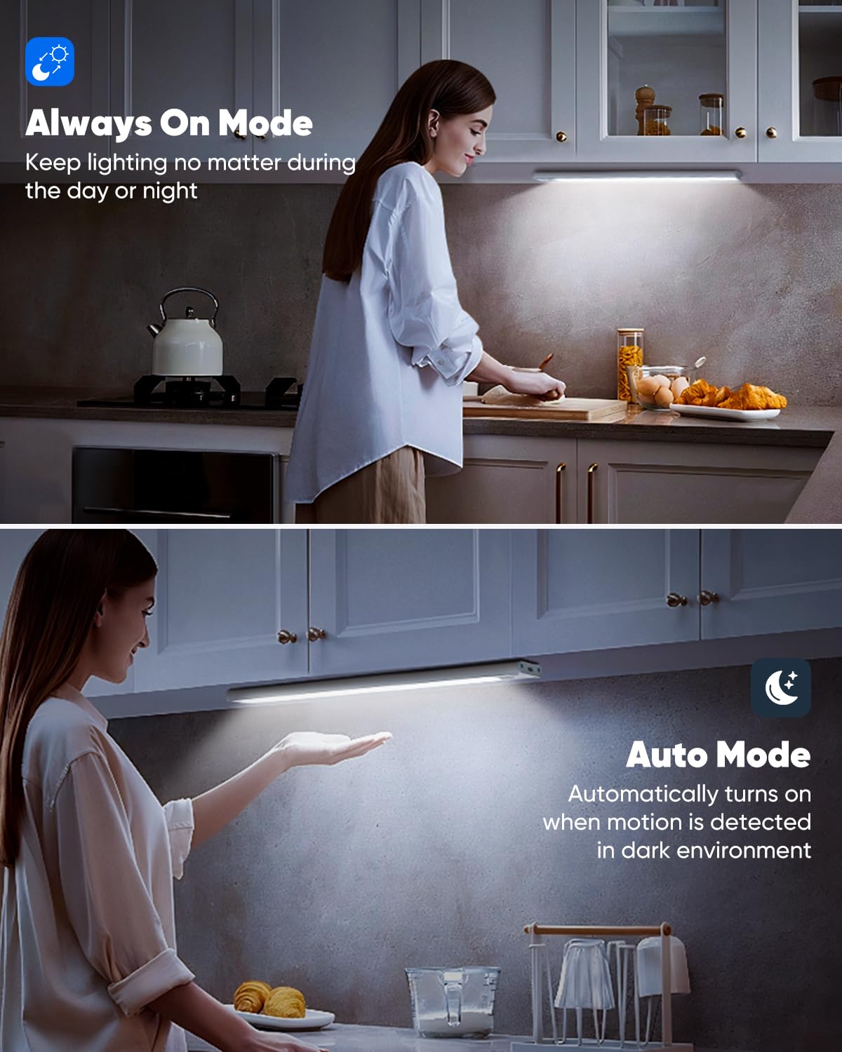 VerRon 5-Pack Under Cabinet LED Lights, 2500mAh Rechargeable, Motion Sensor, 12in, Aluminum, 6500K