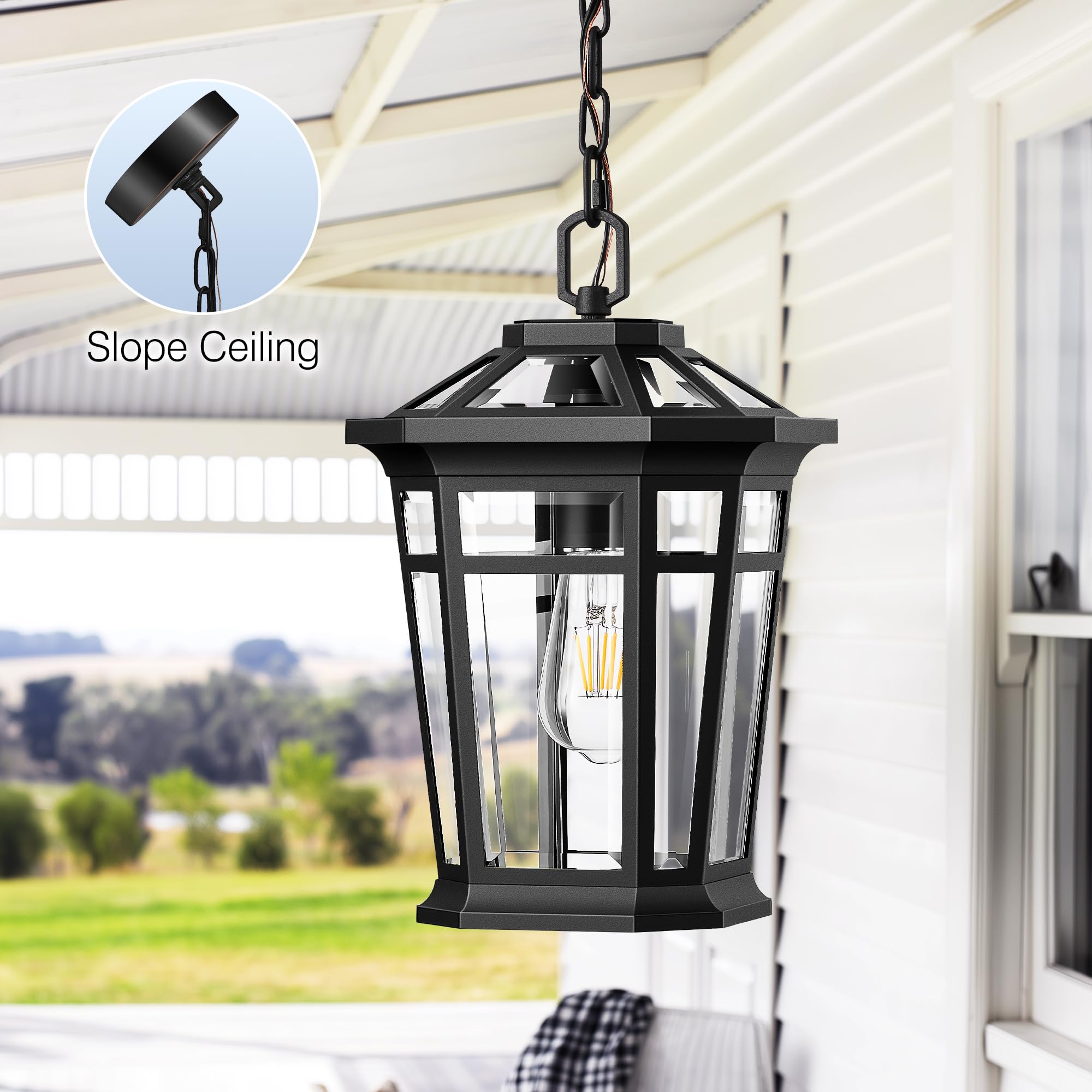 Vianis Large Outdoor Pendant Lights For Porch  Black Hanging Light Fixture  100% Aluminum Waterproof Anti-Rust Ceiling Lighting For House  Outside Hanging Lantern For Porch  Garden  Garage  1-Light