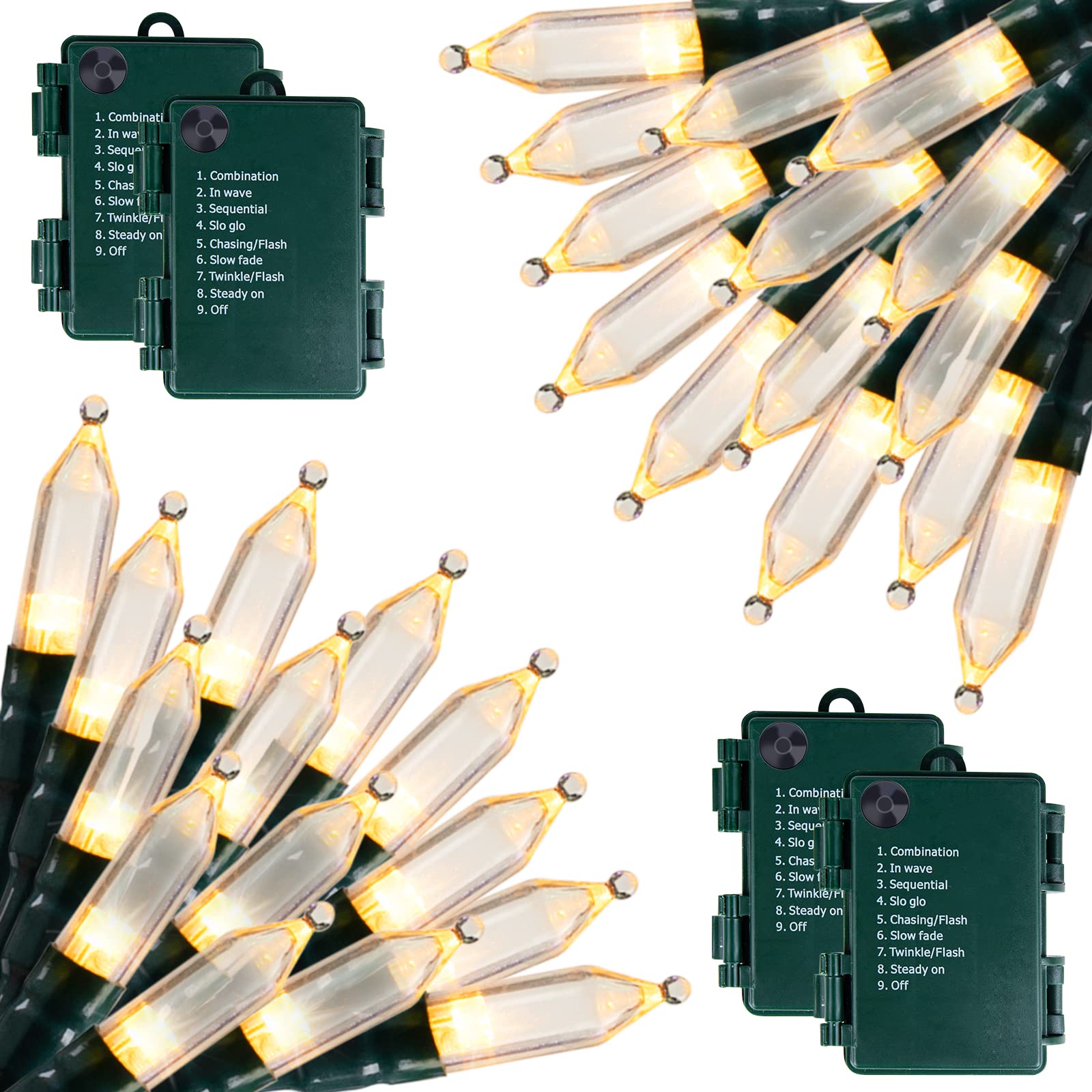 Brightown Battery Operated Christmas Lights, 50 LED Mini String Lights, 18 Feet, Warm White, Waterproof, 8 Modes, 4 Pack